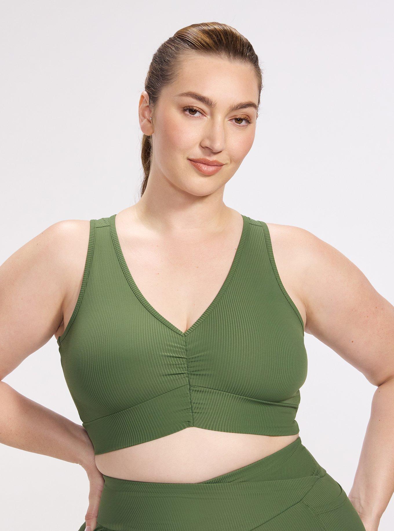 TRU Performance Rib Ruched Active Sports Bra, BRONZE GREEN, hi-res