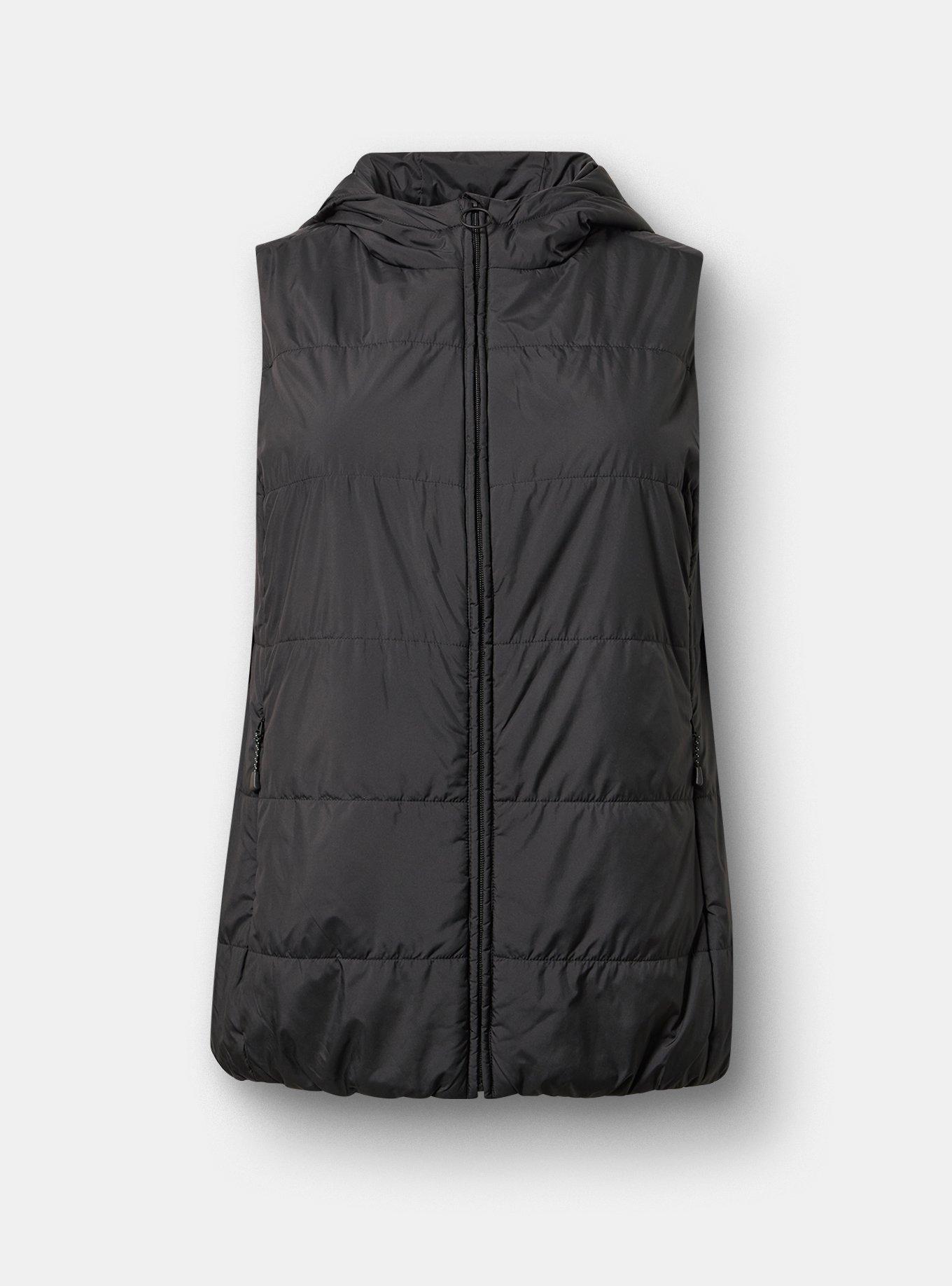 Plus Size Hooded Puffer Vest, DEEP BLACK, hi-res