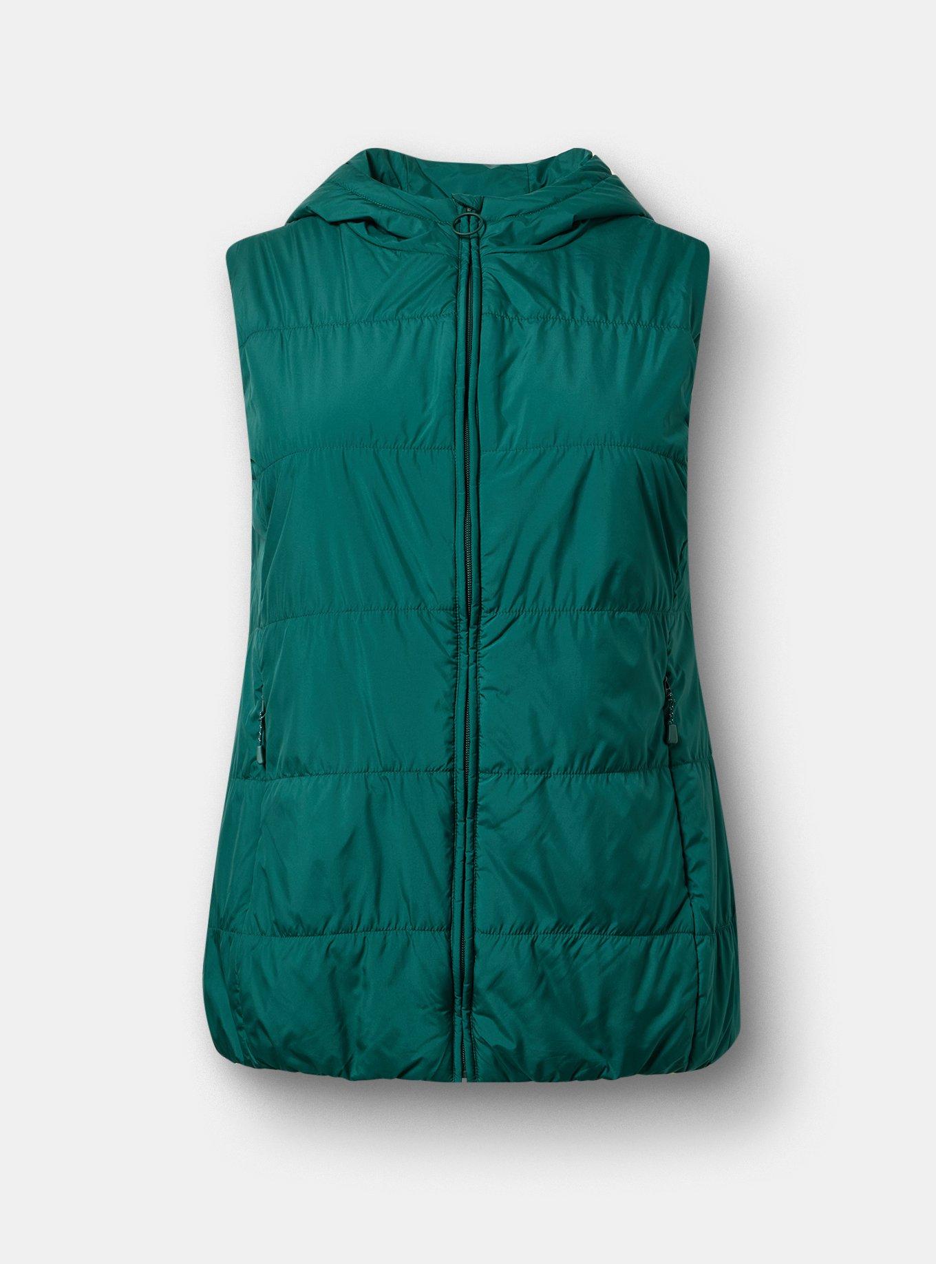 Plus Size Hooded Puffer Vest, BOTANICAL GARDEN, flat