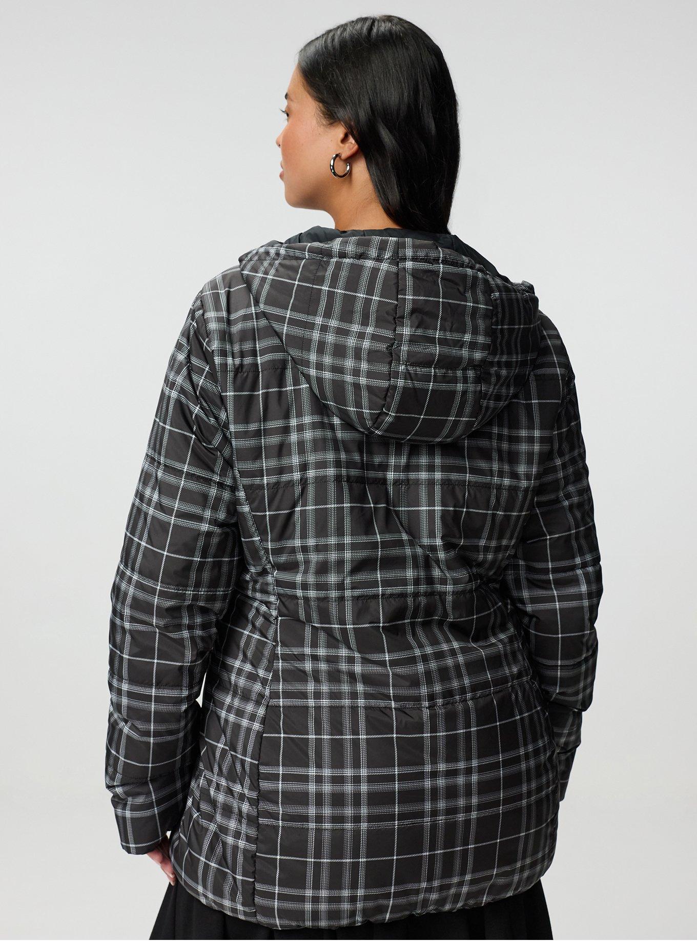 Plus Size Puffer Jacket, JESSE PLAID BLACK, alternate