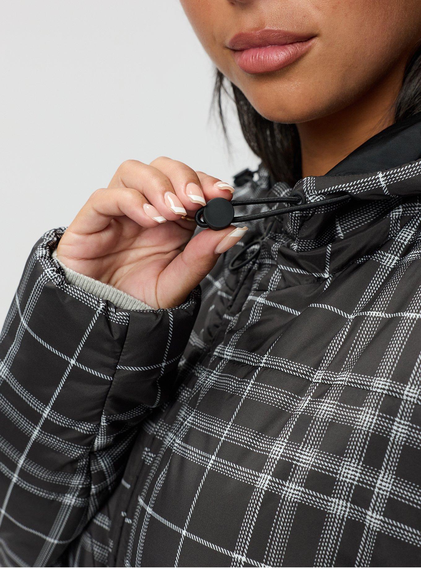 Plus Size Puffer Jacket, JESSE PLAID BLACK, alternate
