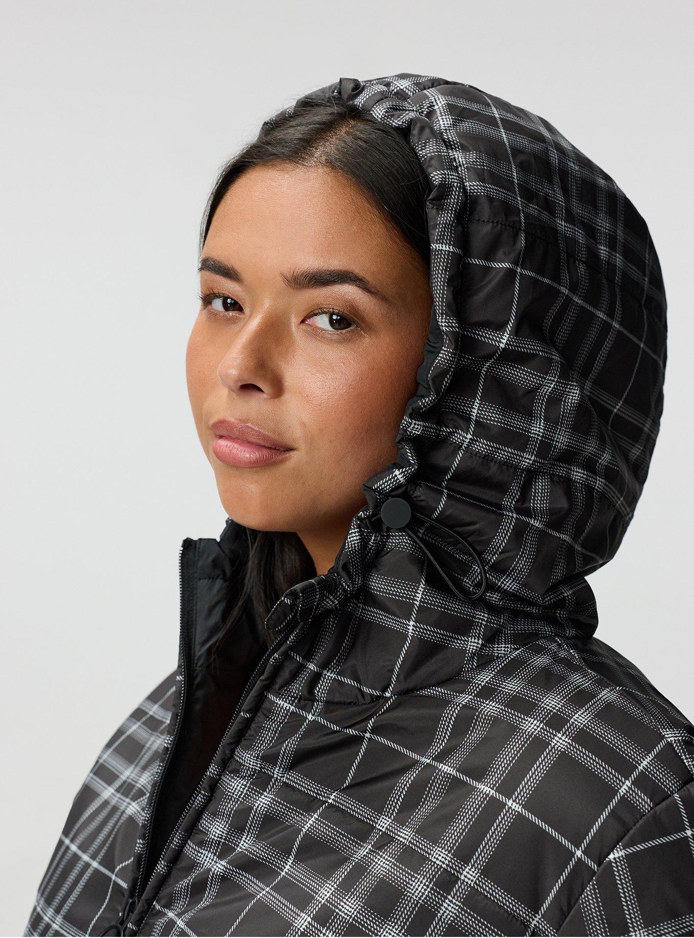 Plus Size Puffer Jacket, JESSE PLAID BLACK, alternate