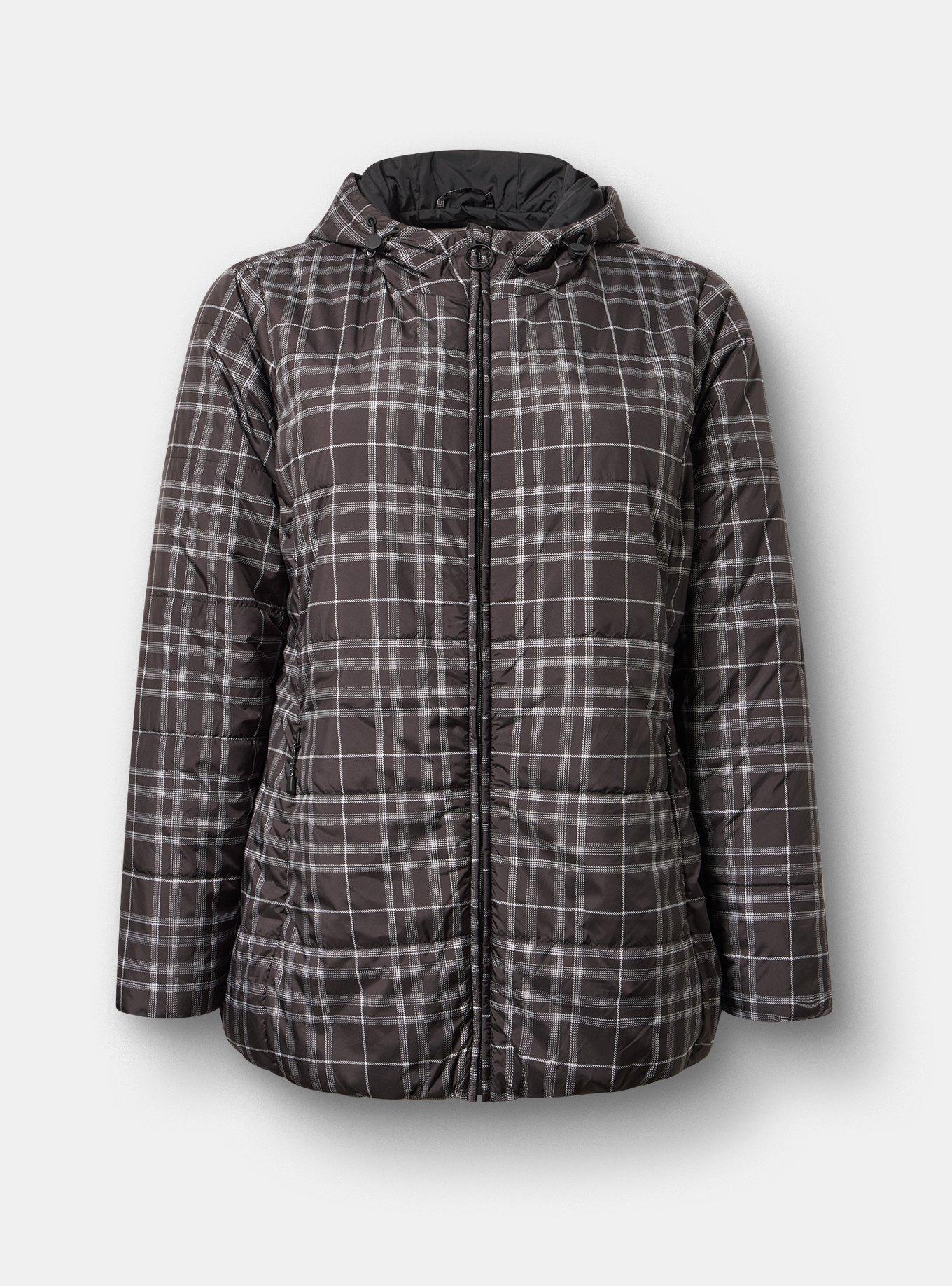 Puffer Jacket, JESSE PLAID BLACK, flat