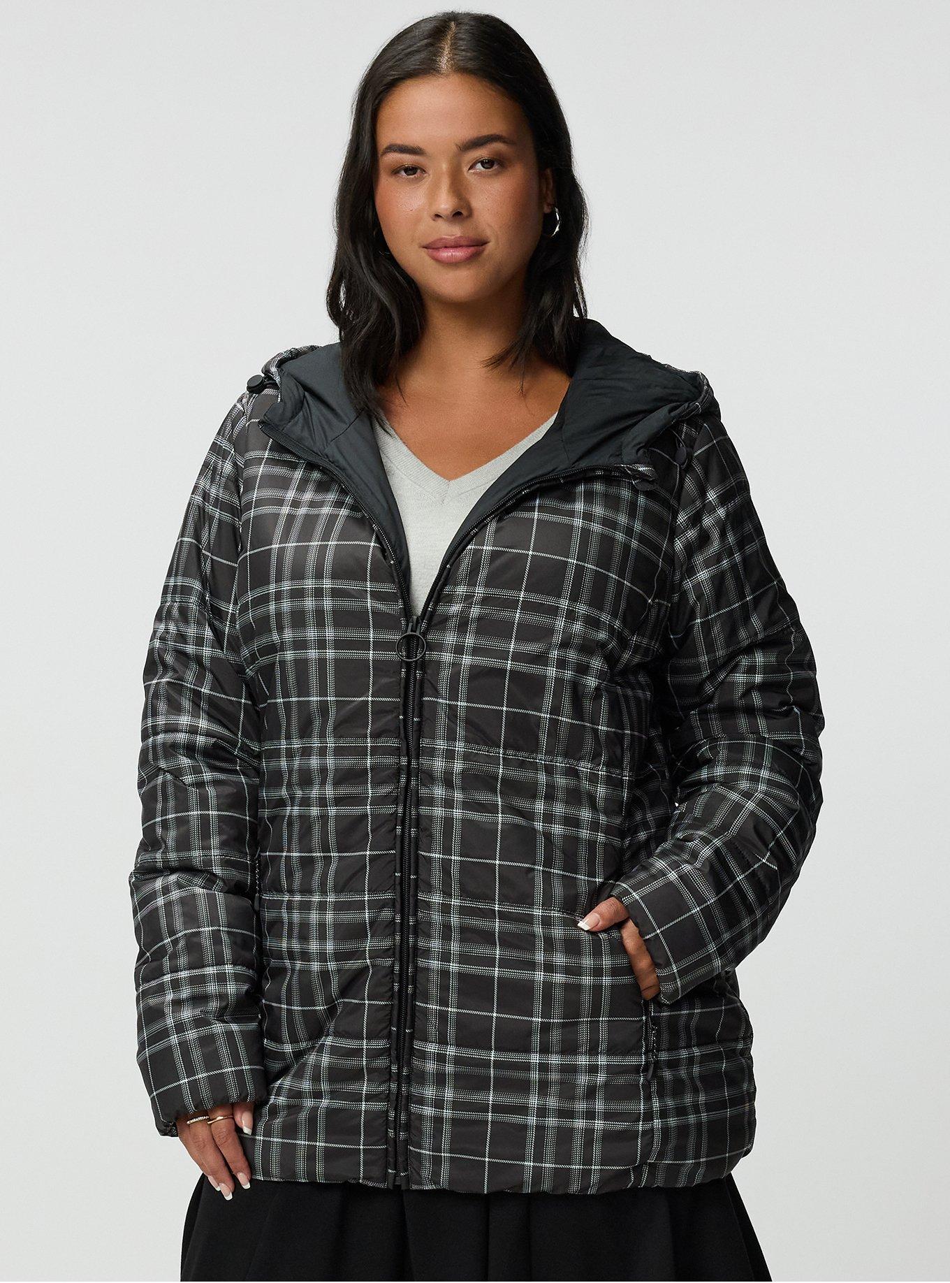 Plus Size Puffer Jacket, JESSE PLAID BLACK, hi-res