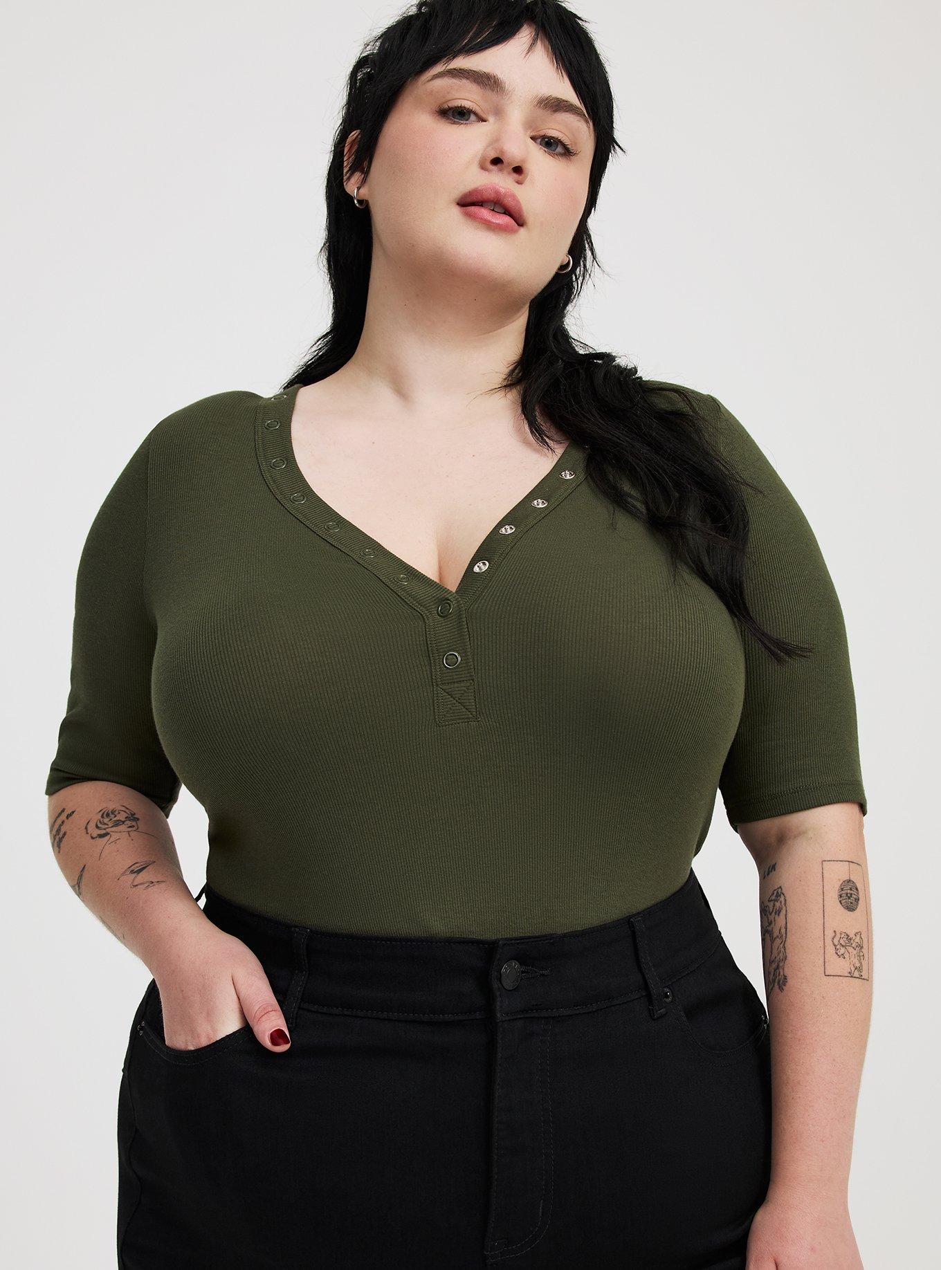 Cotton Rib Henley Elbow Top