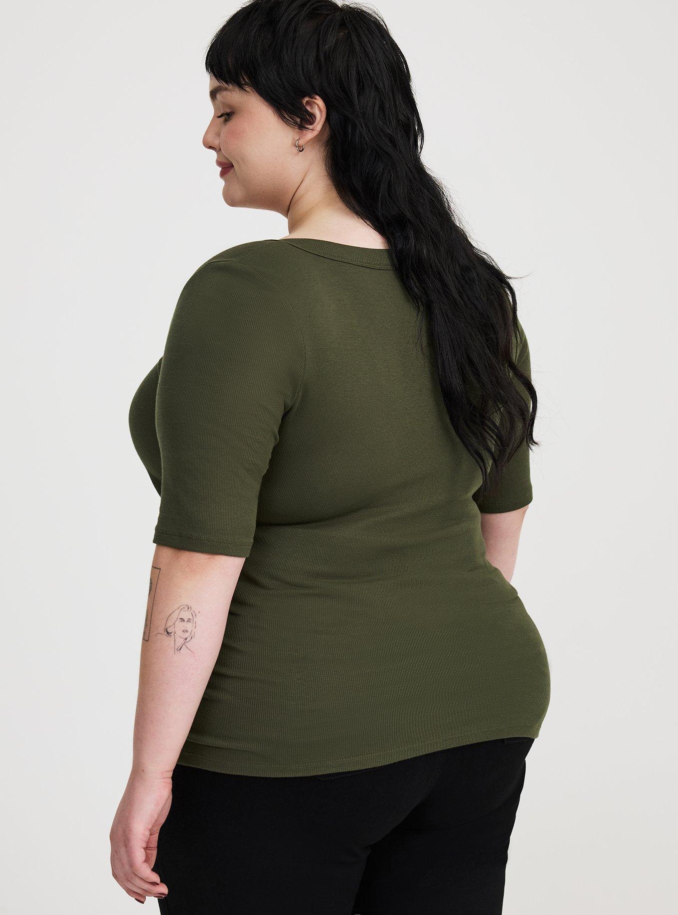 Cotton Rib Henley Elbow Top