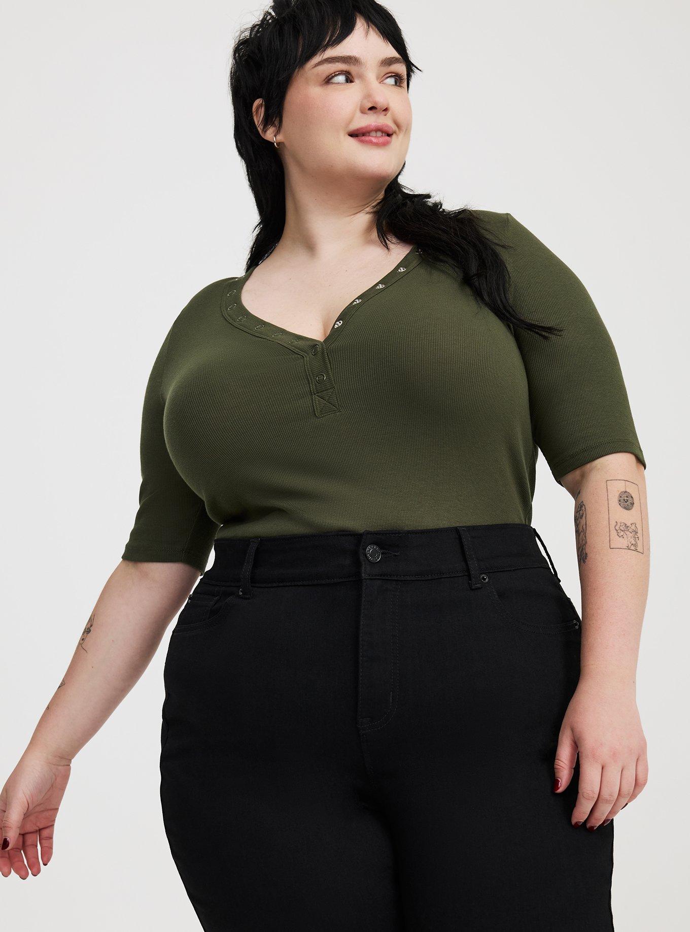 Cotton Rib Henley Elbow Top