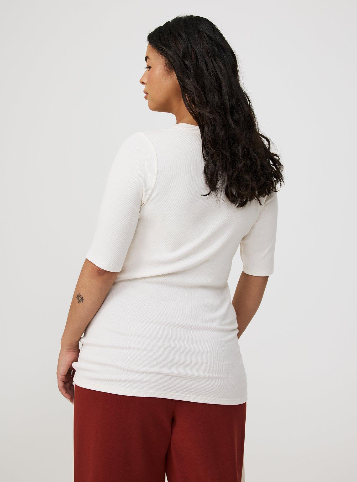 Cotton Rib Henley Elbow Top