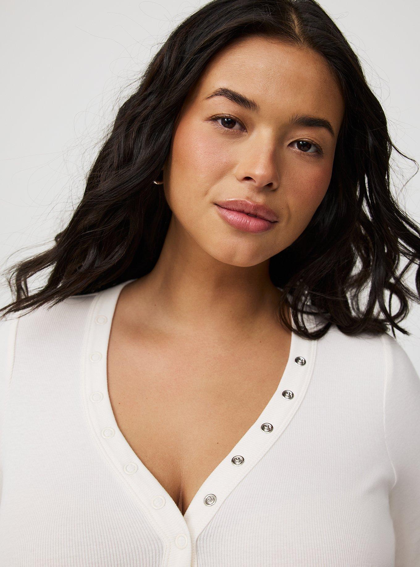 Cotton Rib Henley Elbow Top