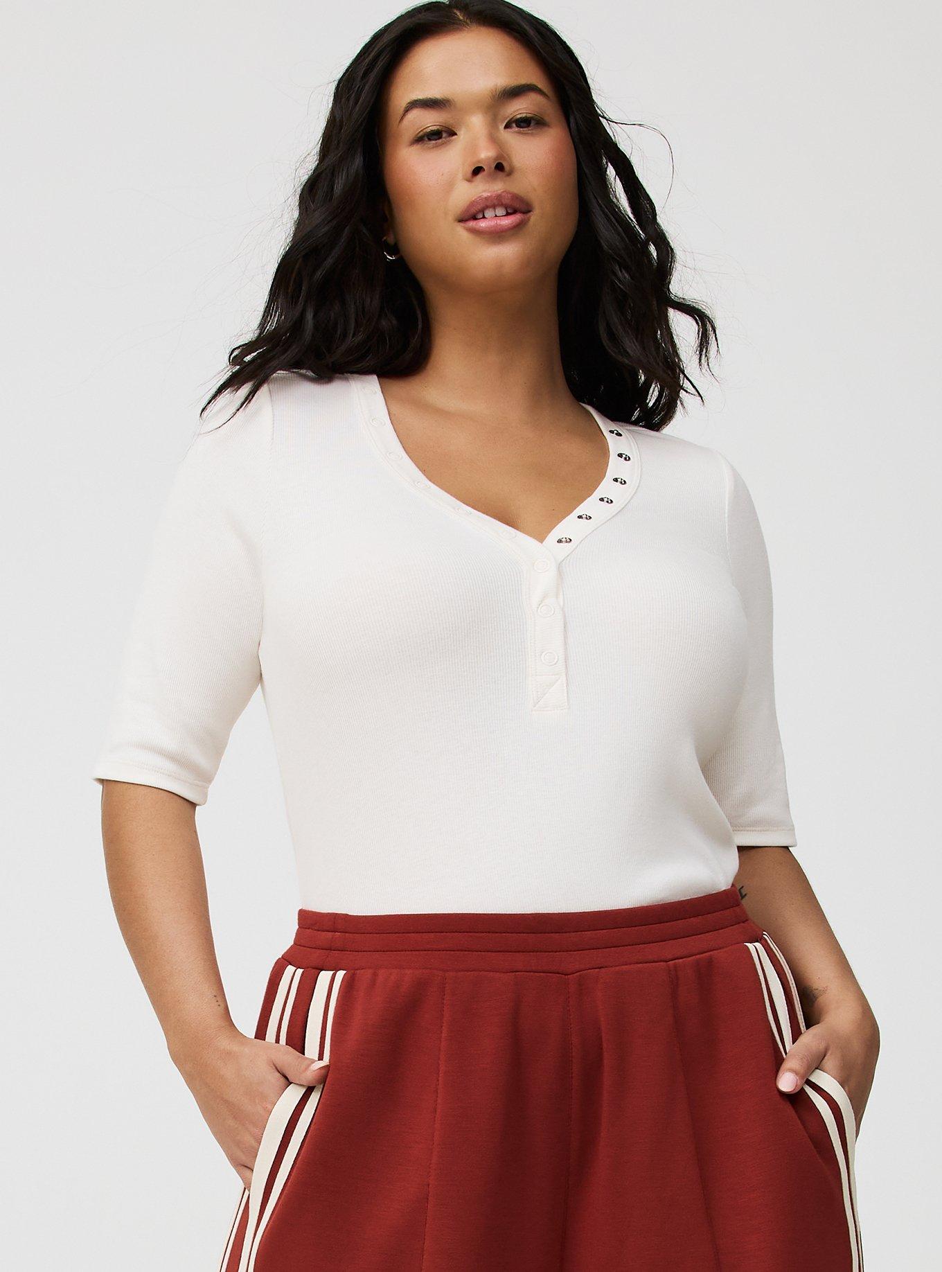 Cotton Rib Henley Elbow Top