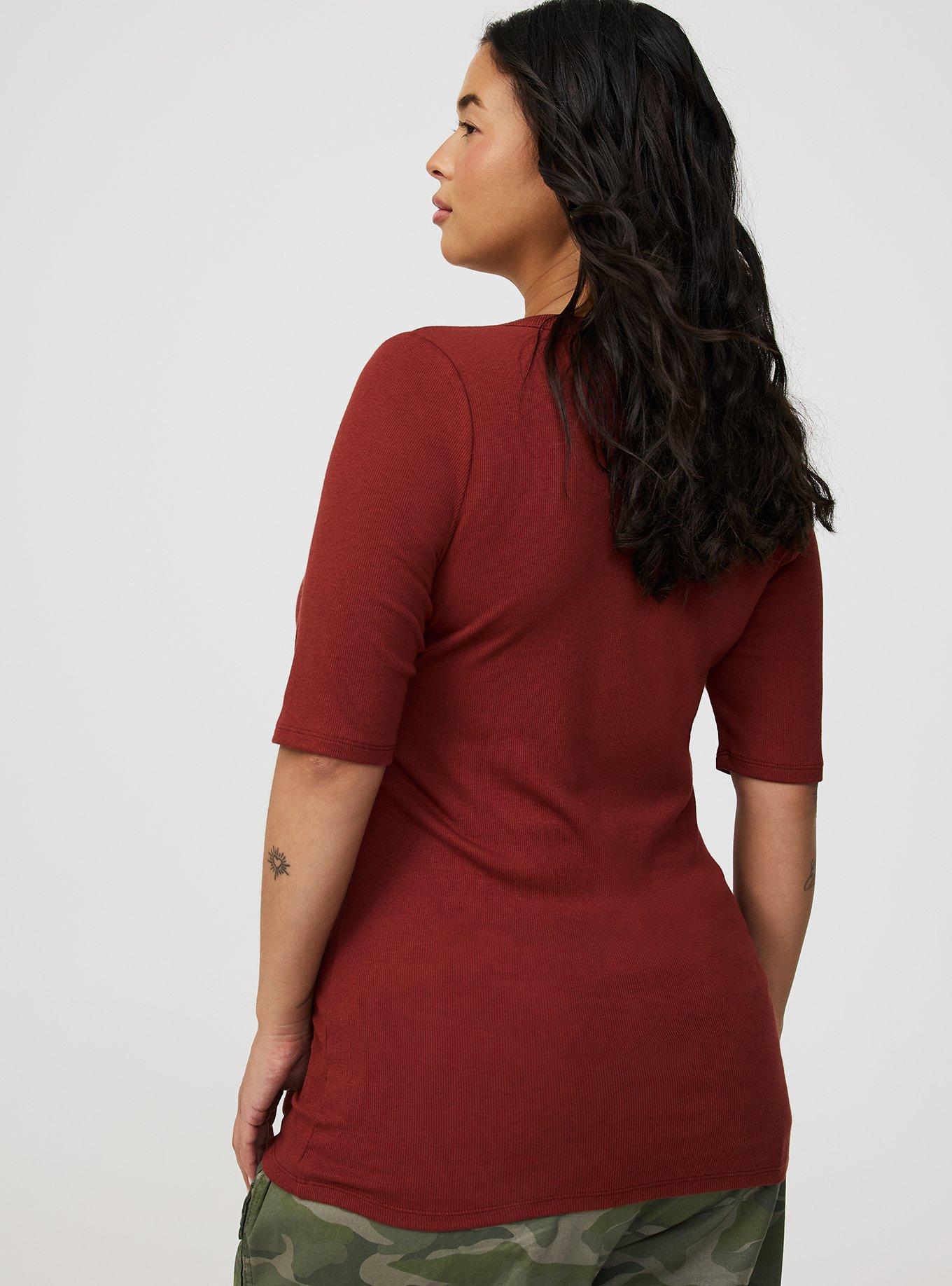 Cotton Rib Henley Elbow Top