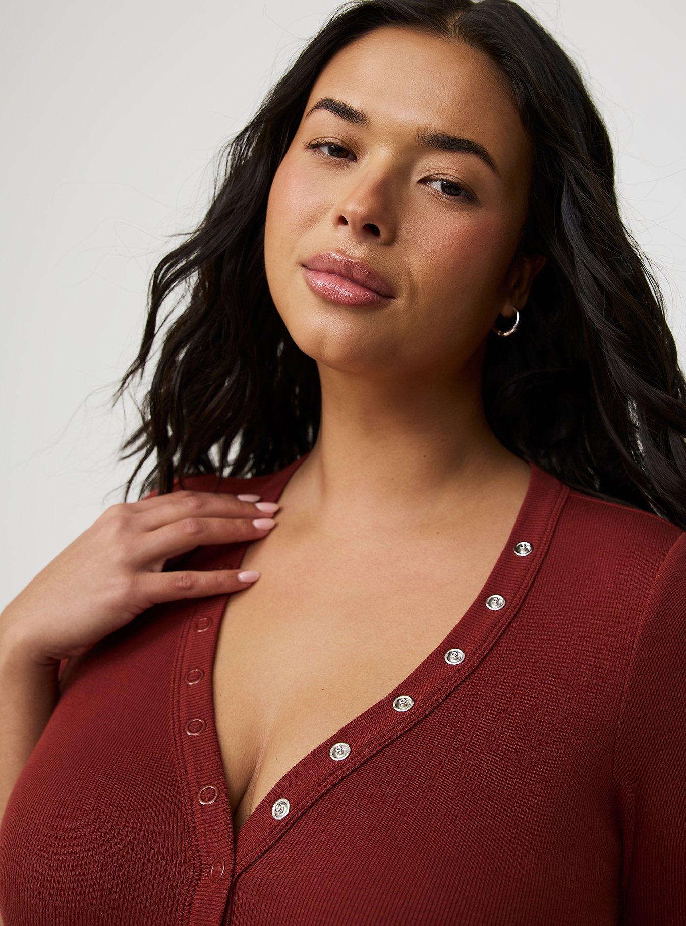 Cotton Rib Henley Elbow Top