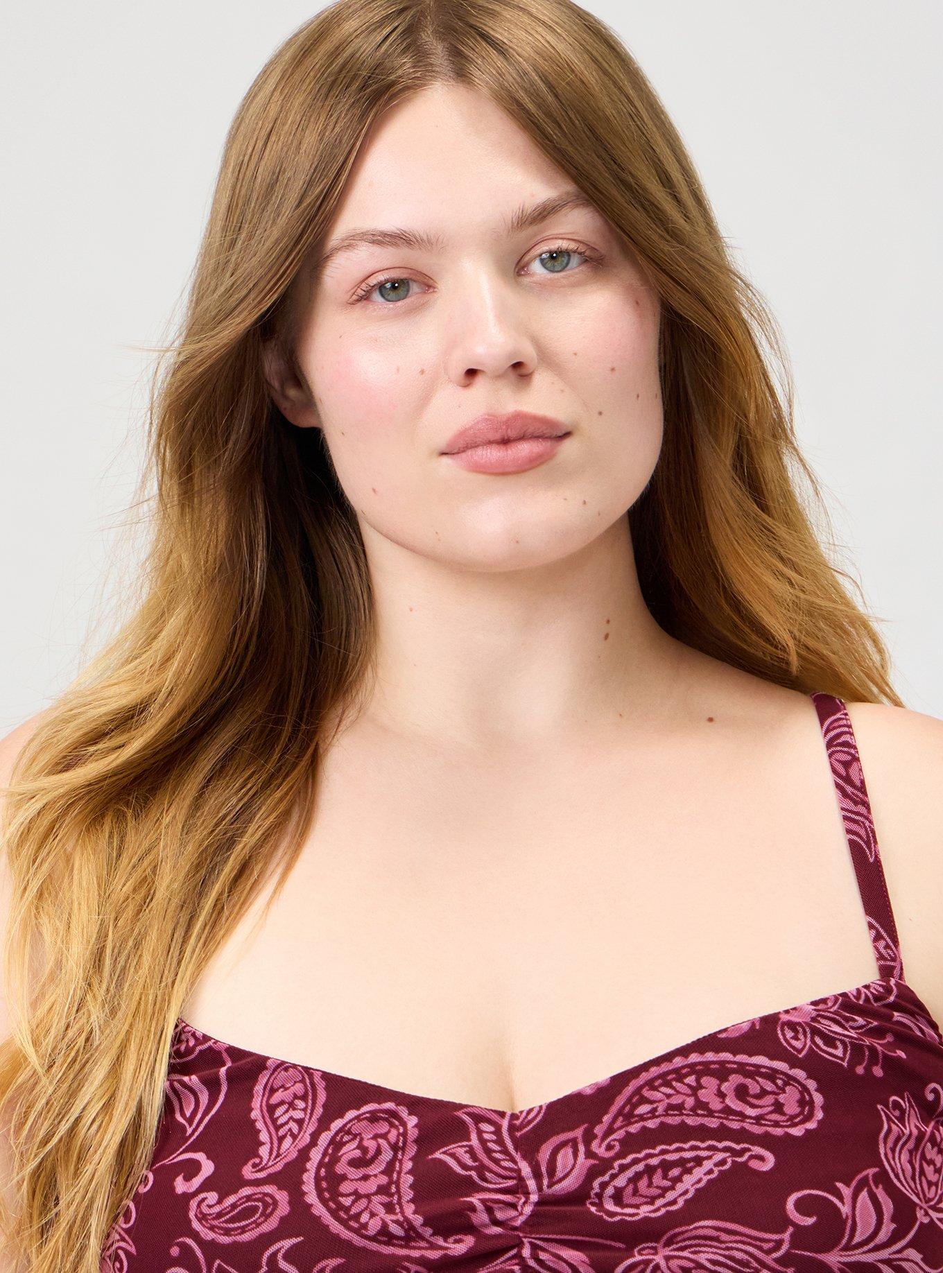 Plus Size Mesh V-Neck Babydoll Cami, YAYA PAISLEY BURGUNDY, alternate