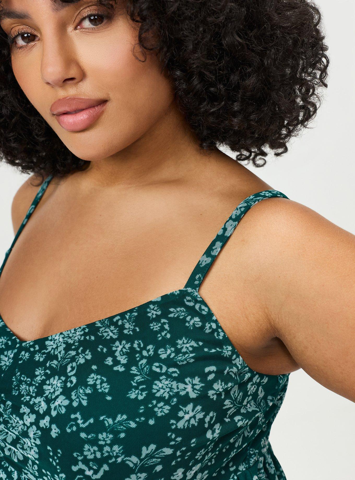 Plus Size Mesh V-Neck Babydoll Cami, POSIES FLORAL GREEN, alternate