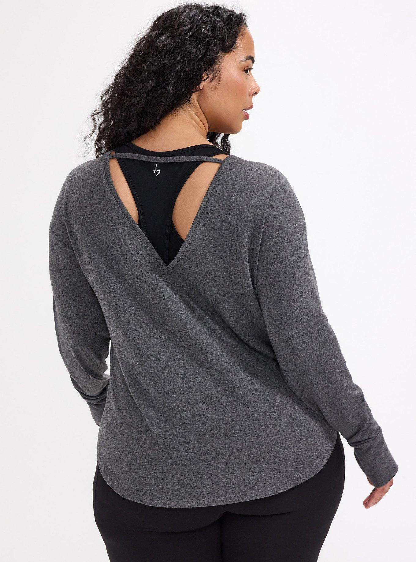 TRU Lightweight French Terry Long Sleeve Active Top, CHARCOAL HEATHER, alternate