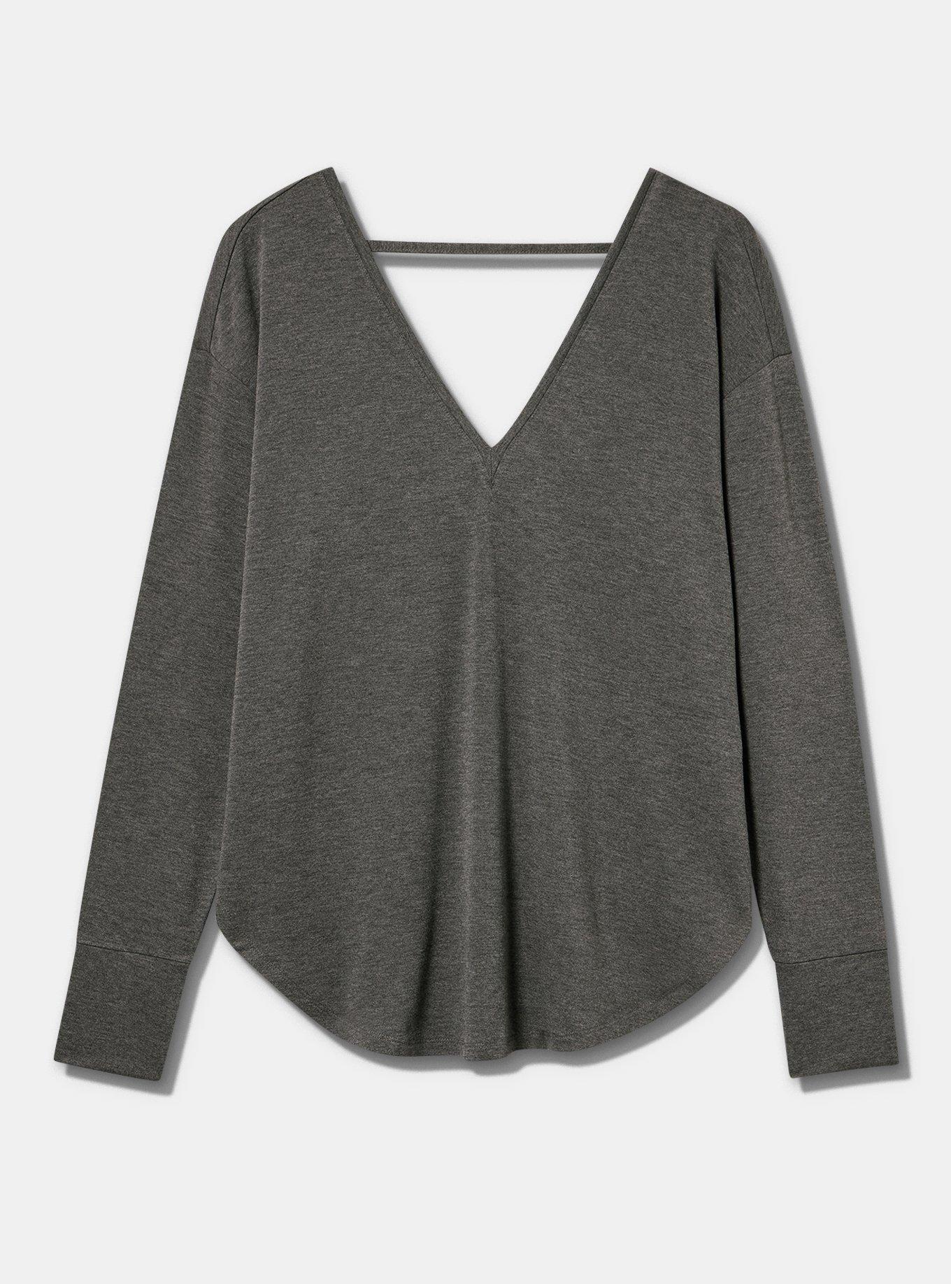 Plus Size TRU Lightweight French Terry Long Sleeve Active Top, CHARCOAL HEATHER, flat