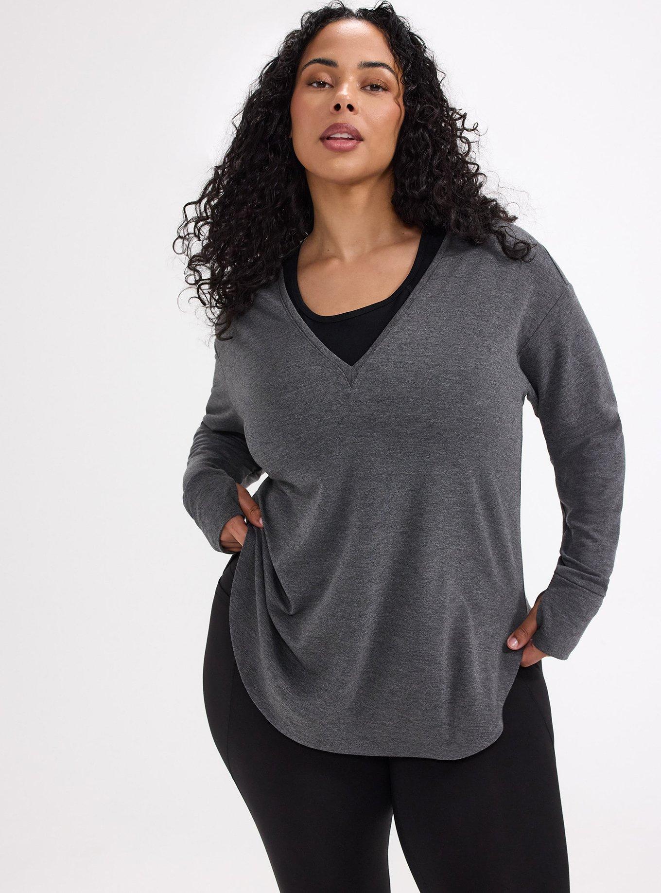 TRU Lightweight French Terry Long Sleeve Active Top, CHARCOAL HEATHER, hi-res