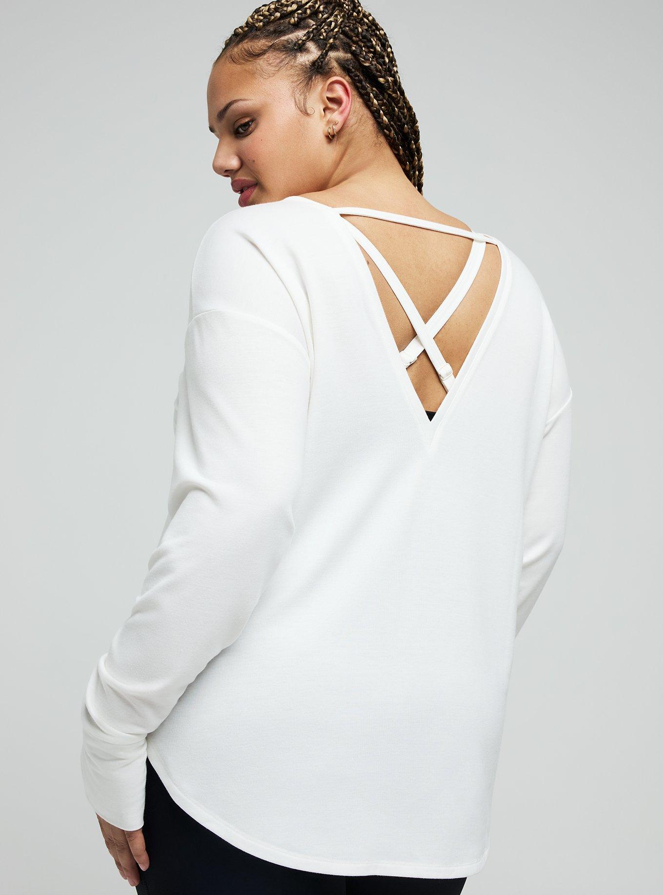 TRU Lightweight French Terry Long Sleeve Active Top, BLANC DE BLANC, alternate