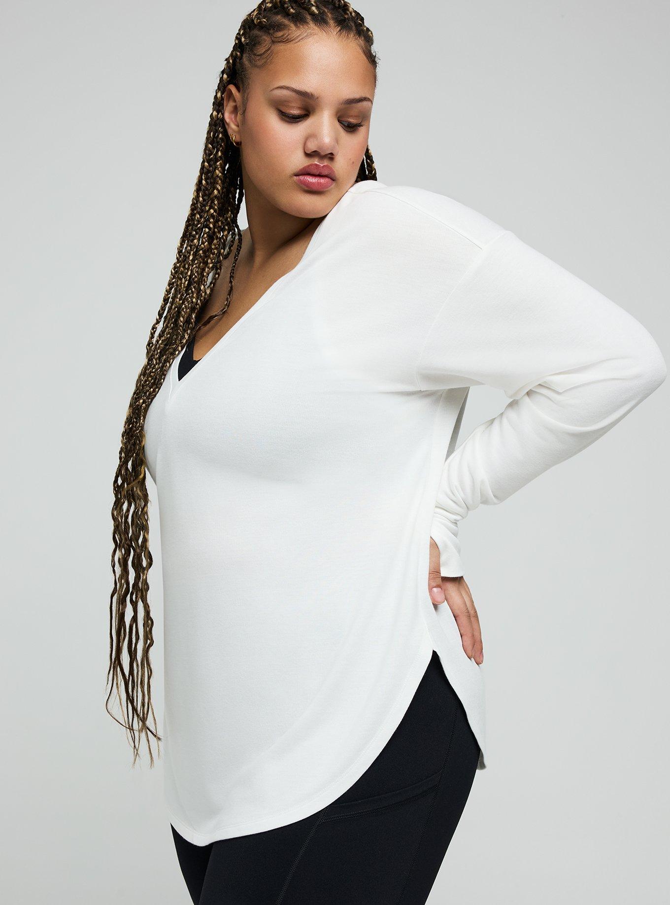 TRU Lightweight French Terry Long Sleeve Active Top, BLANC DE BLANC, alternate