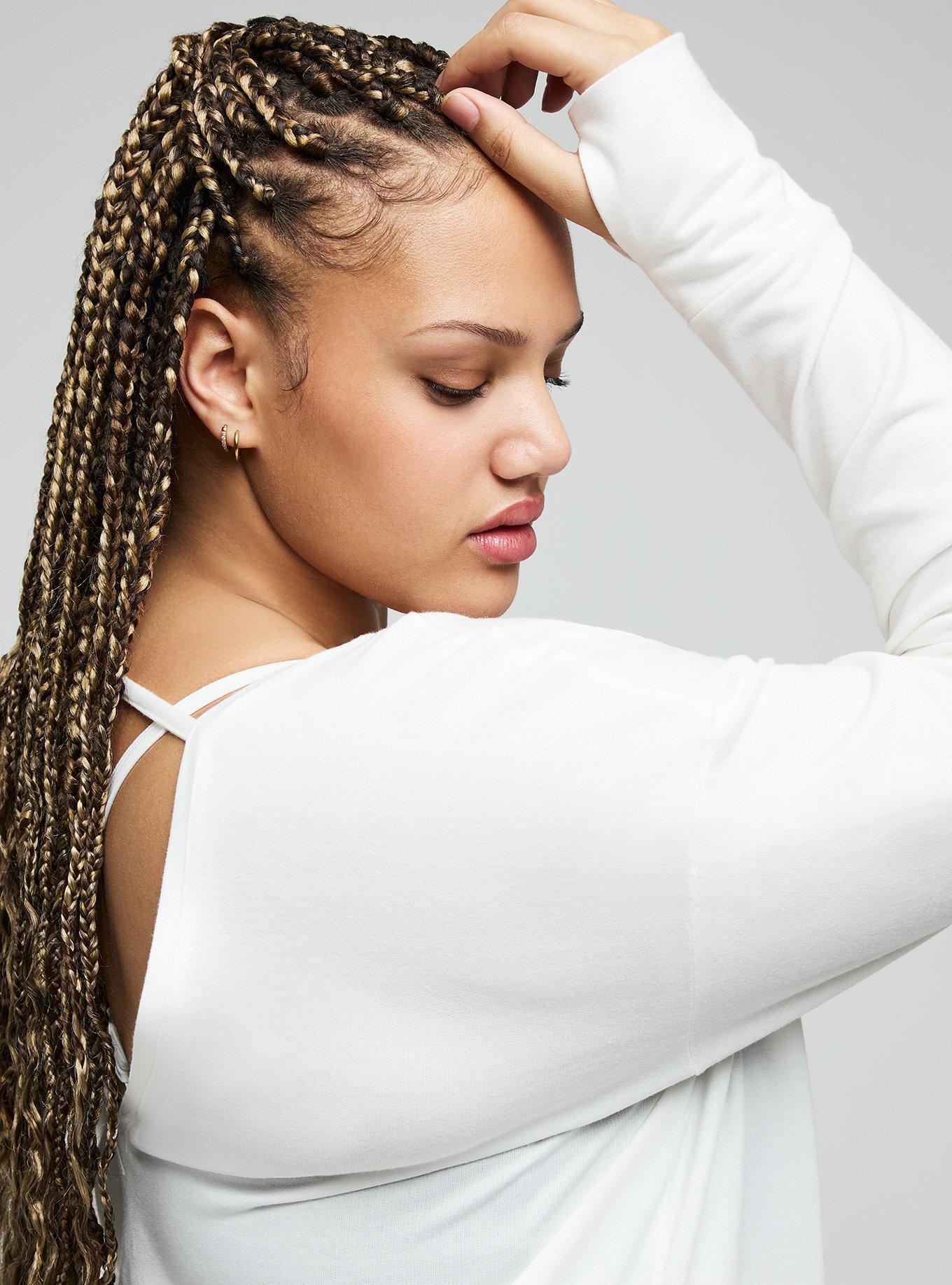 TRU Lightweight French Terry Long Sleeve Active Top, BLANC DE BLANC, alternate