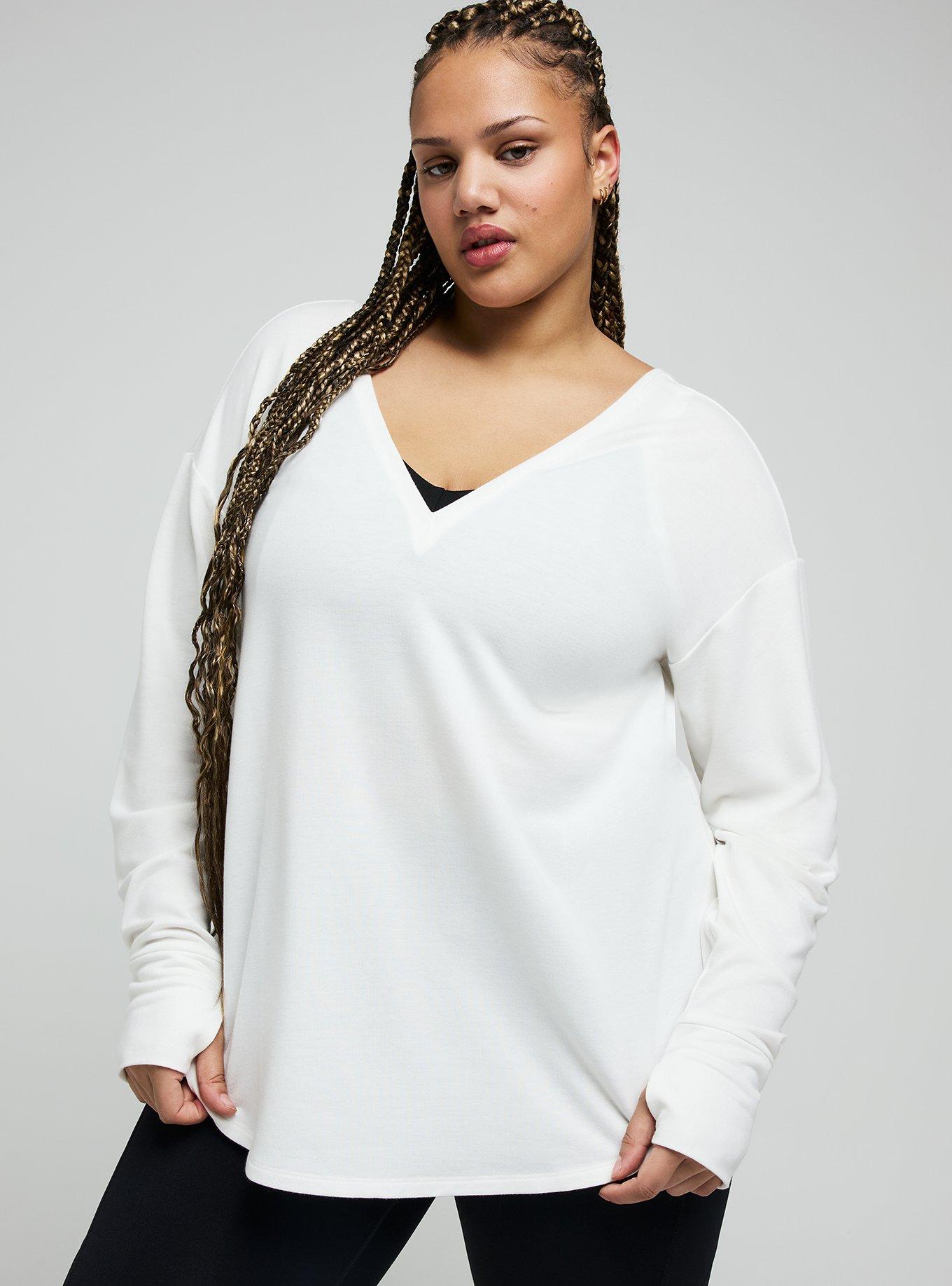 TRU Lightweight French Terry Long Sleeve Active Top, BLANC DE BLANC, hi-res