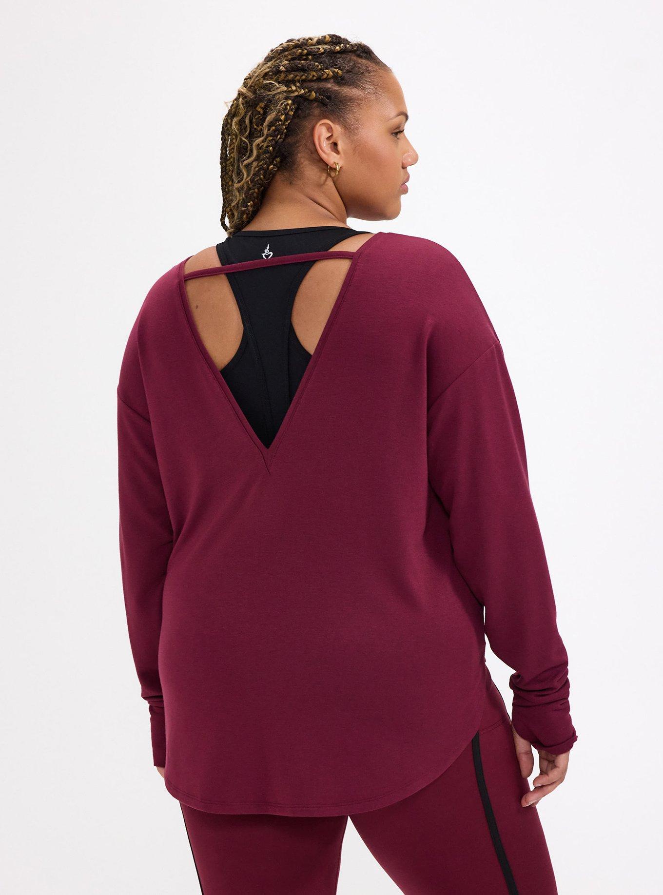 TRU Lightweight French Terry Long Sleeve Active Top, MAROON BANNER, alternate