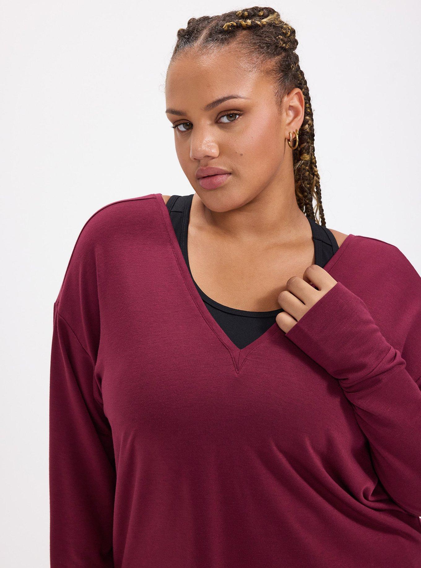 TRU Lightweight French Terry Long Sleeve Active Top, MAROON BANNER, alternate