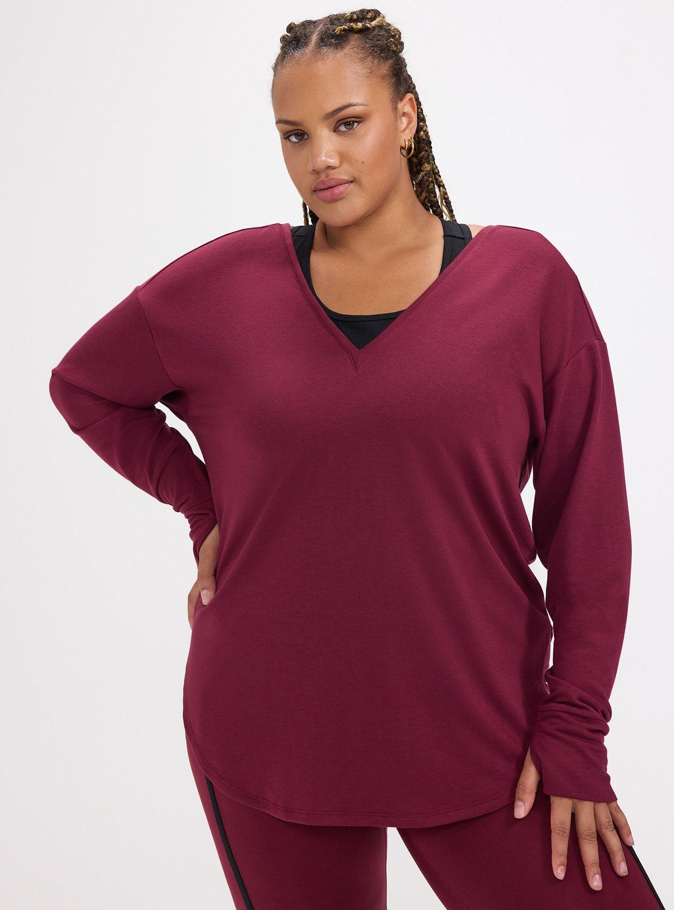 TRU Lightweight French Terry Long Sleeve Active Top, MAROON BANNER, hi-res