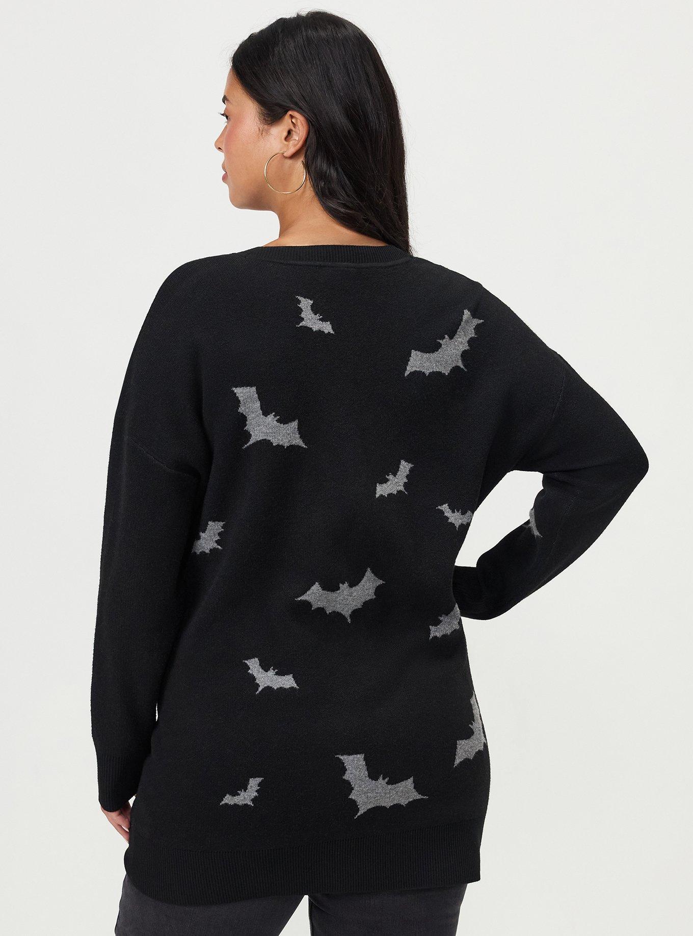 Plus Size Luxe Cozy Boyfriend Cardigan, MIDNIGHT BATS DEEP BLACK, alternate