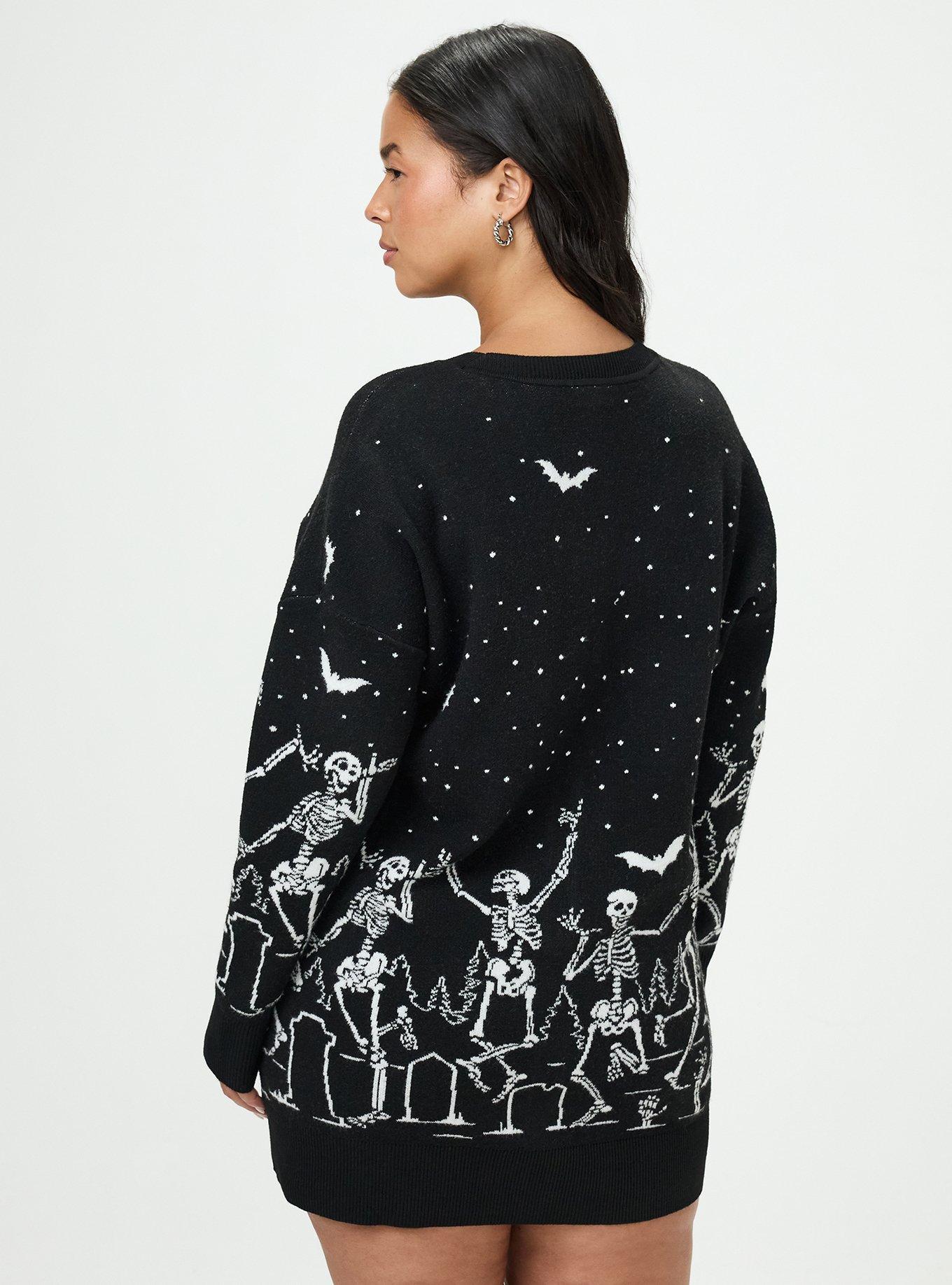 Plus Size Luxe Cozy Boyfriend Cardigan, DANCING SKELETONS DEEP BLACK, alternate