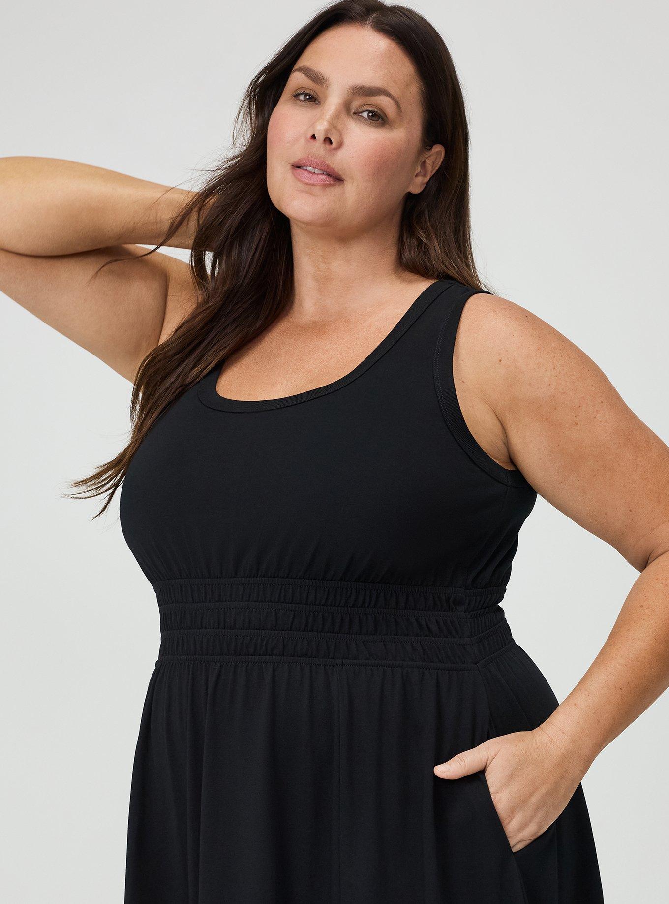 Shirred Waist Midi Dress, DEEP BLACK, alternate