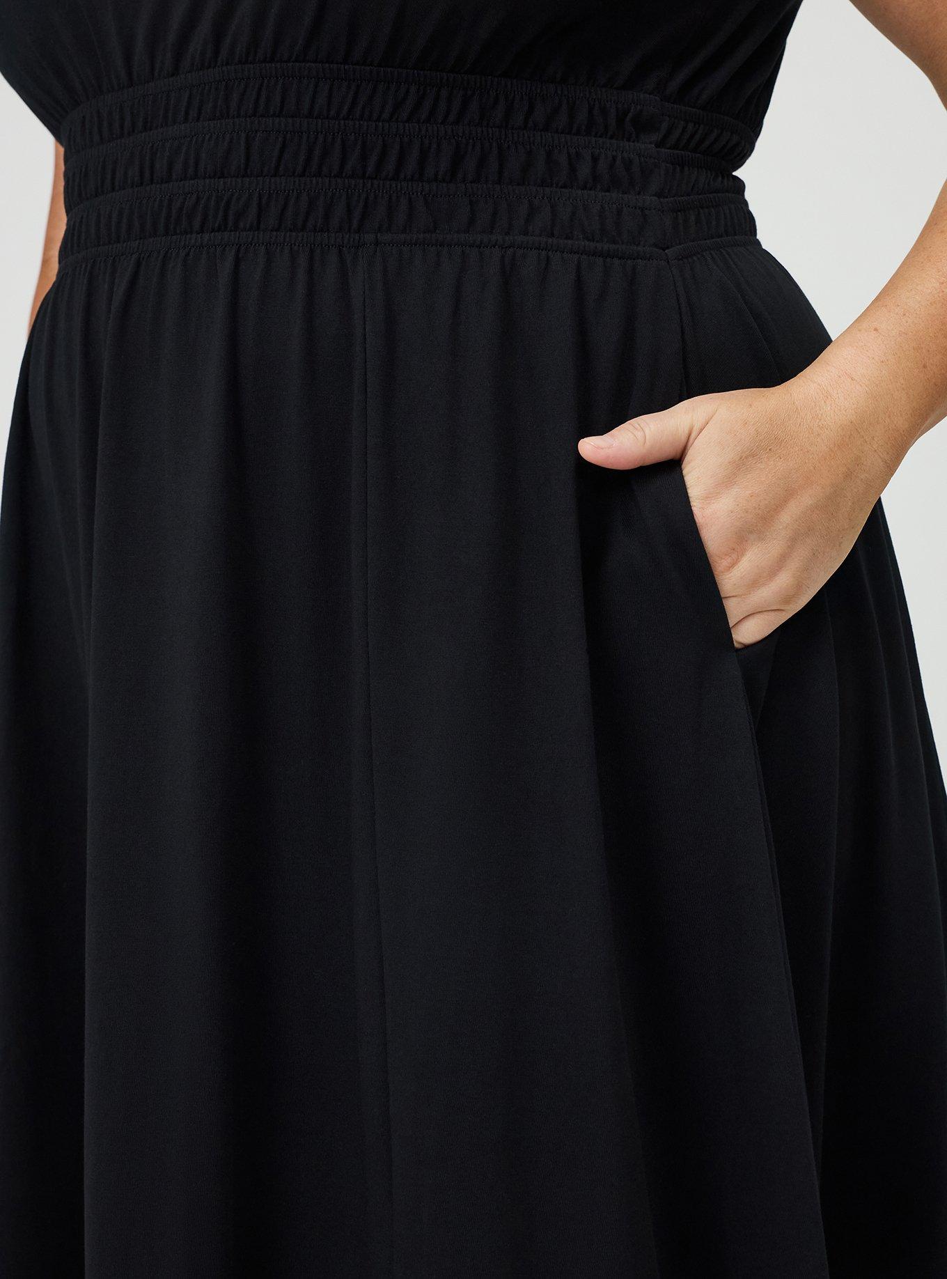 Shirred Waist Midi Dress, DEEP BLACK, alternate