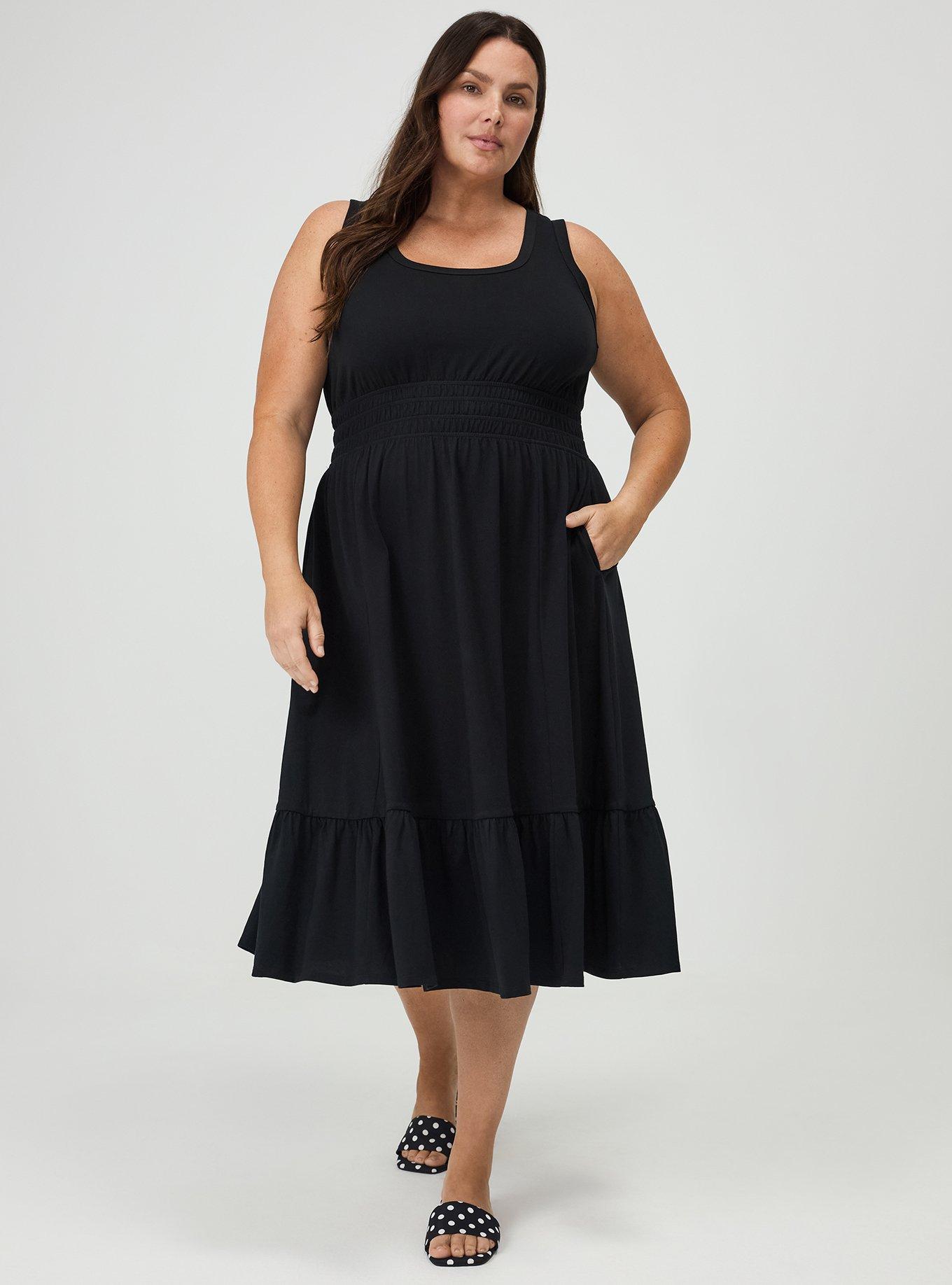 Shirred Waist Midi Dress, DEEP BLACK, alternate