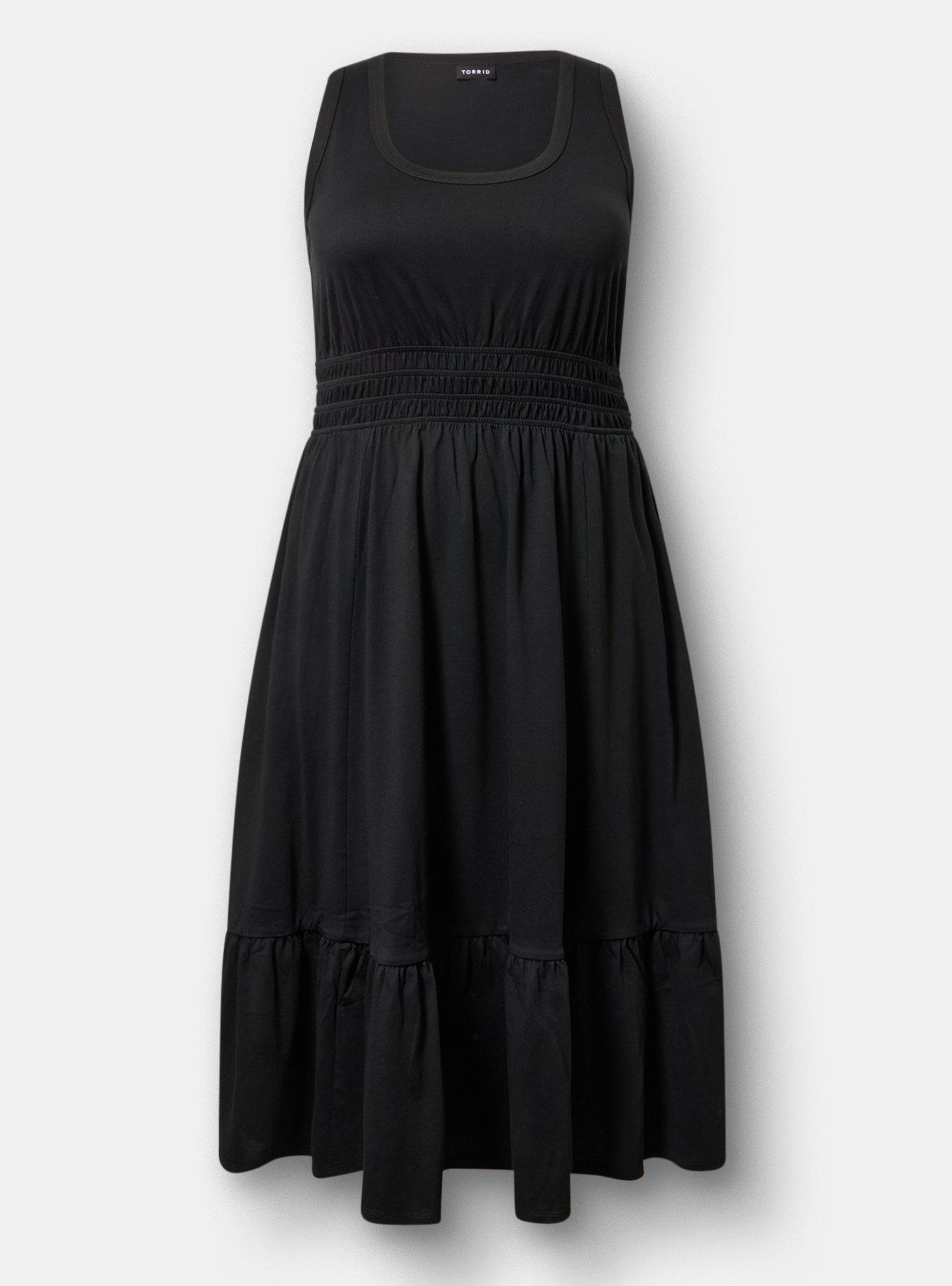 Shirred Waist Midi Dress, DEEP BLACK, hi-res