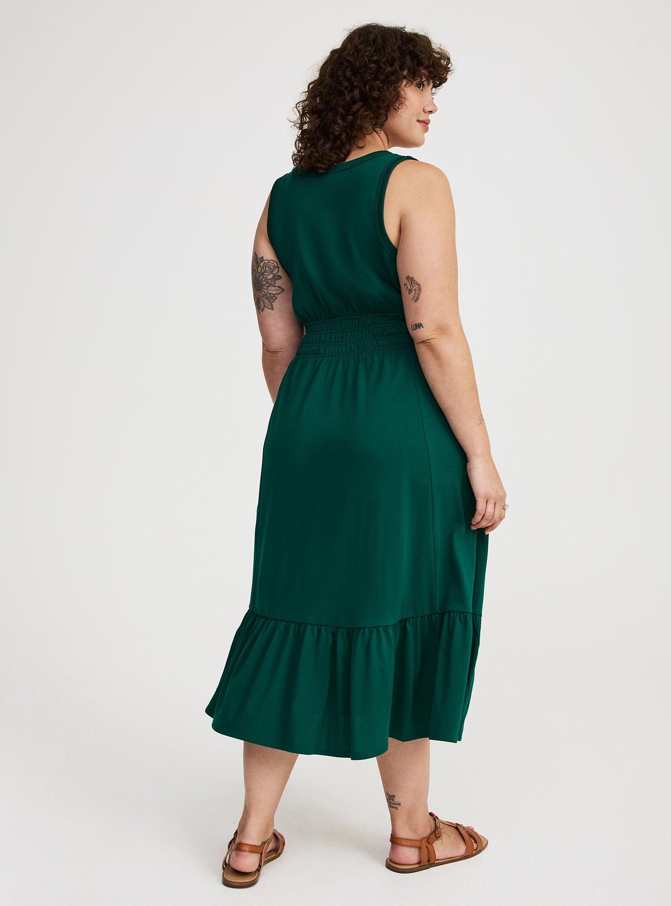 MIDI COTTON JERSEY SHIRRED WAIST SMOCKED DRESS