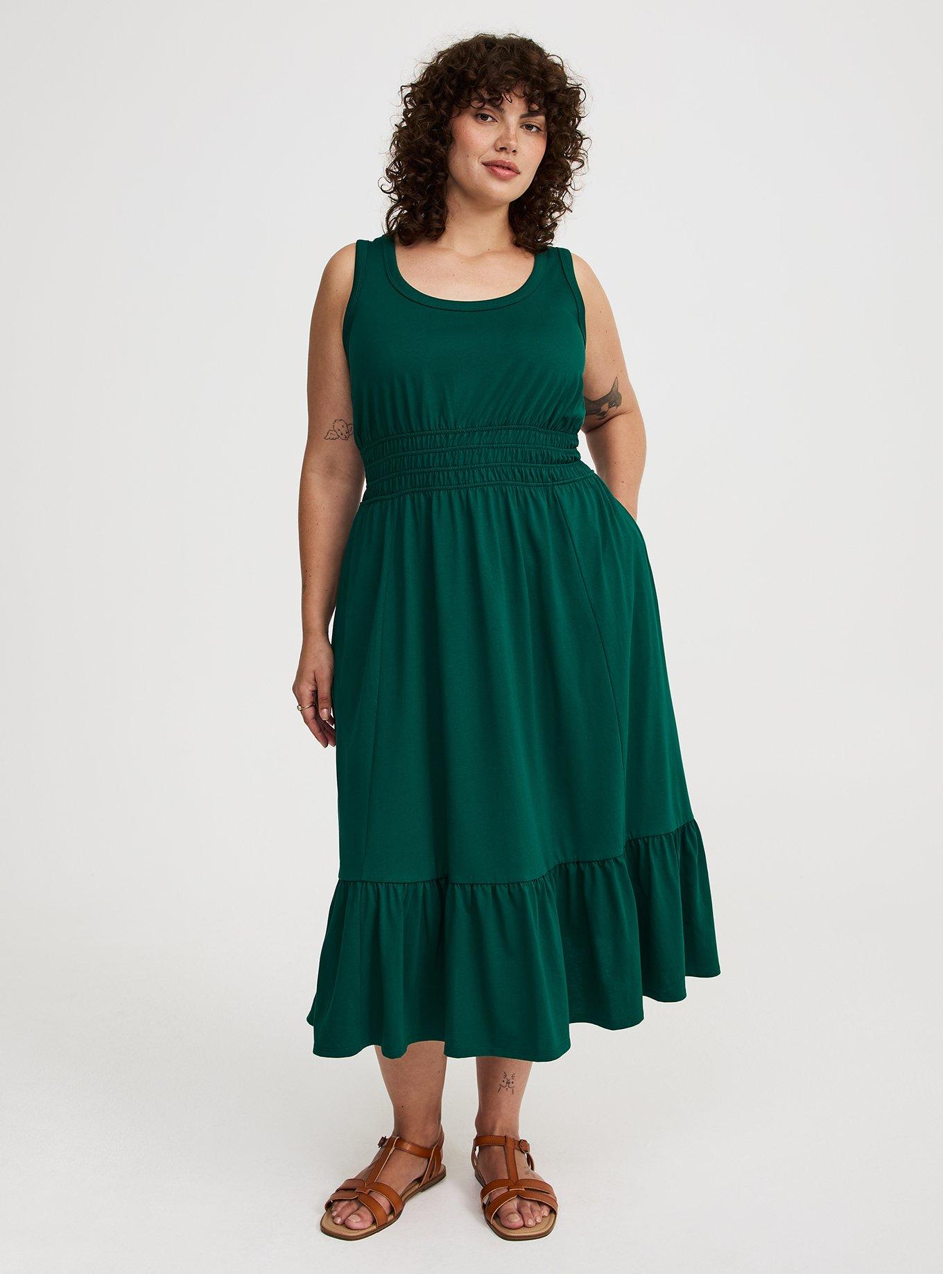 Midi Shirred Drop-Waist Dress