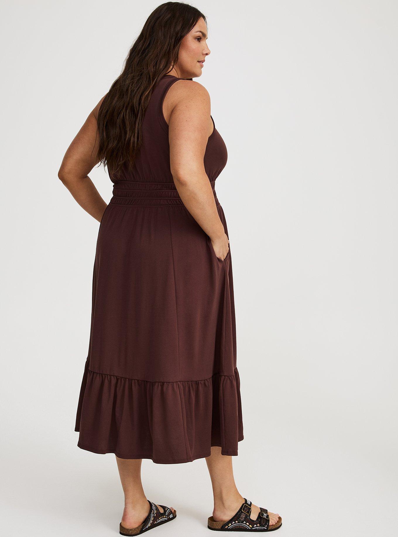 Midi Shirred Drop-Waist Dress