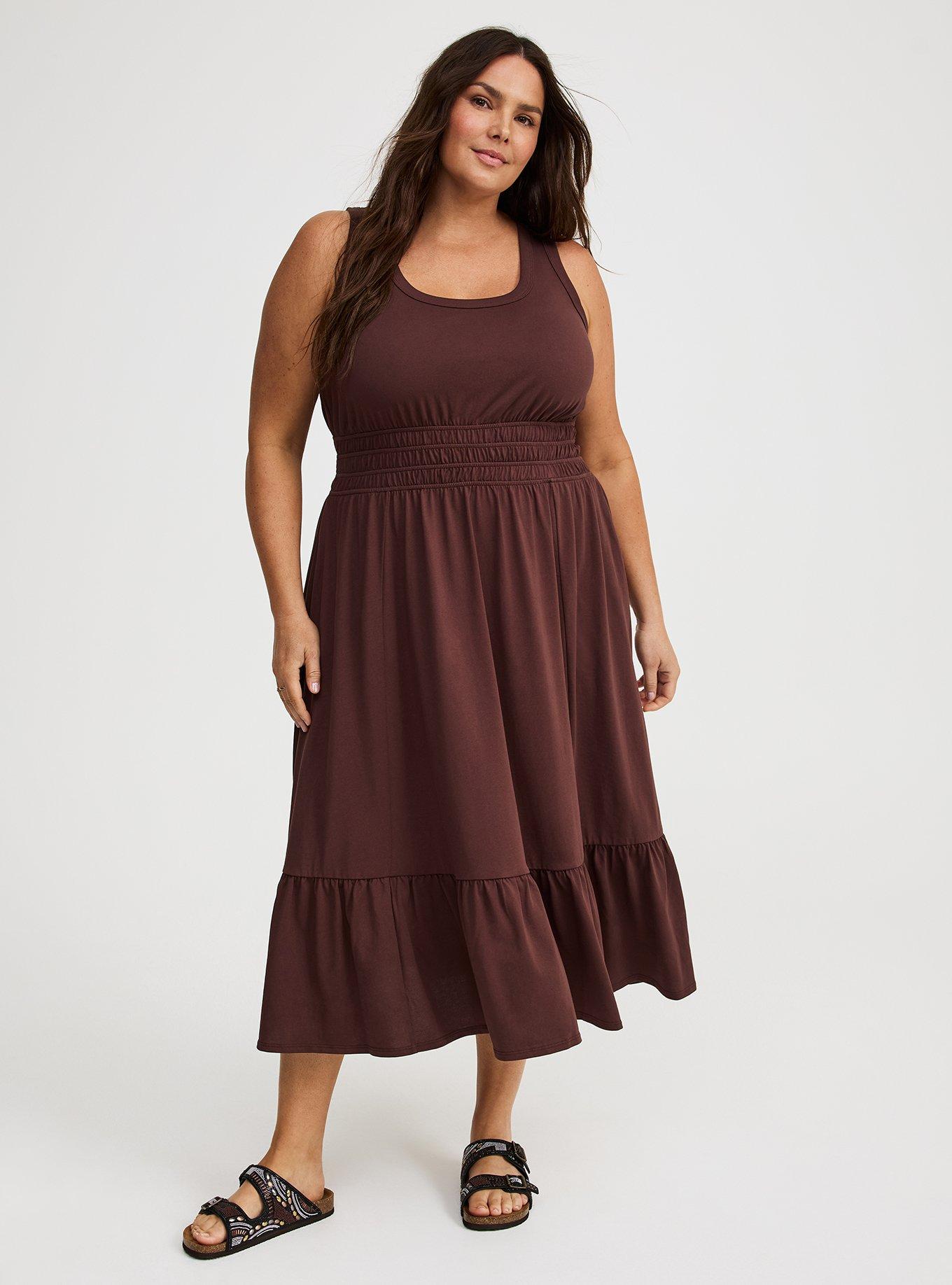 Midi Shirred Drop-Waist Dress
