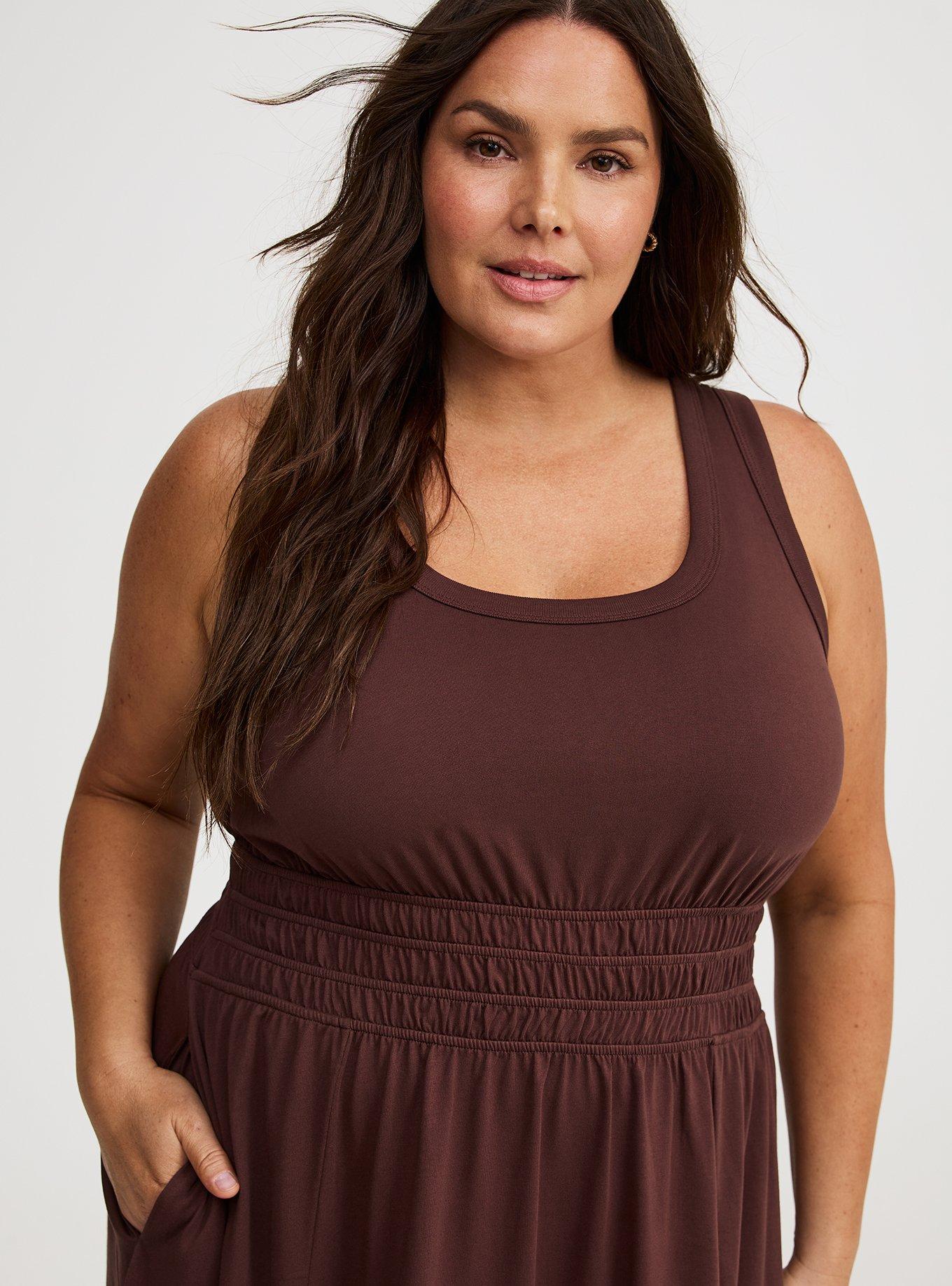Midi Shirred Drop-Waist Dress