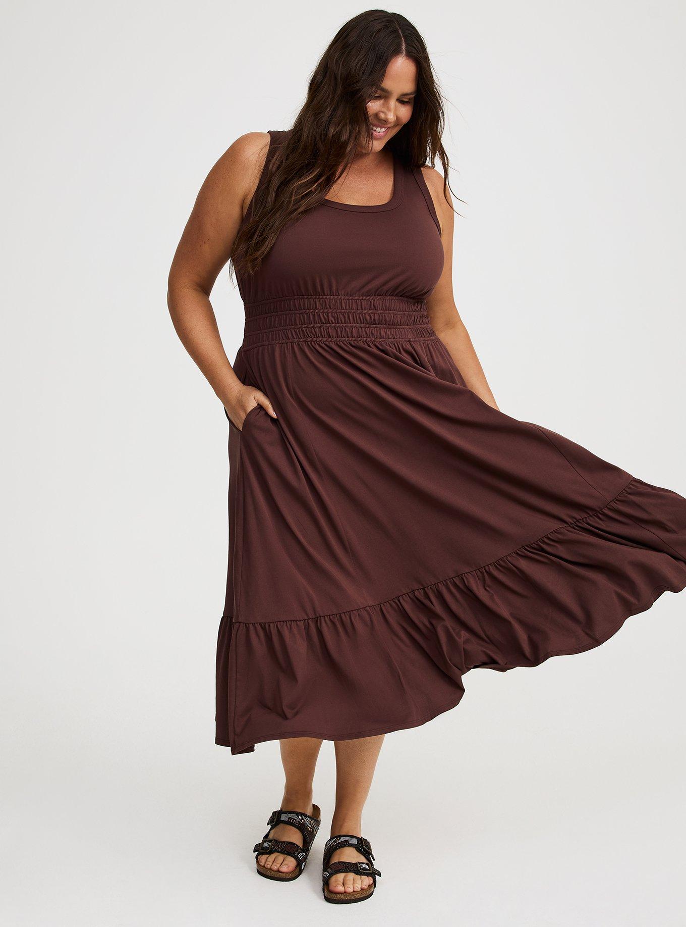 Midi Shirred Drop-Waist Dress