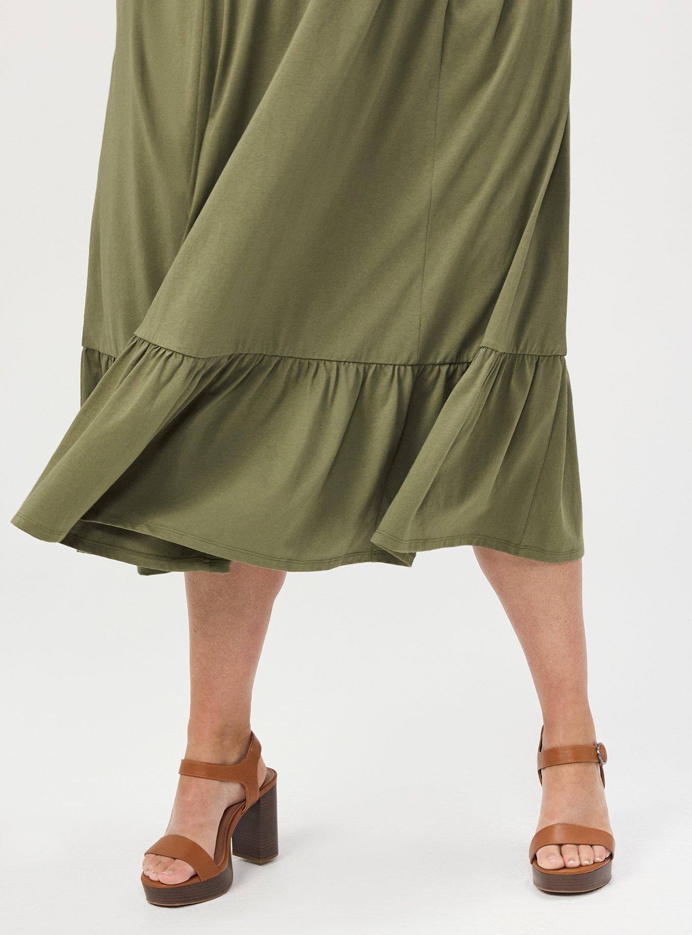 Plus Size Shirred Waist Midi Dress, OLIVINE, alternate