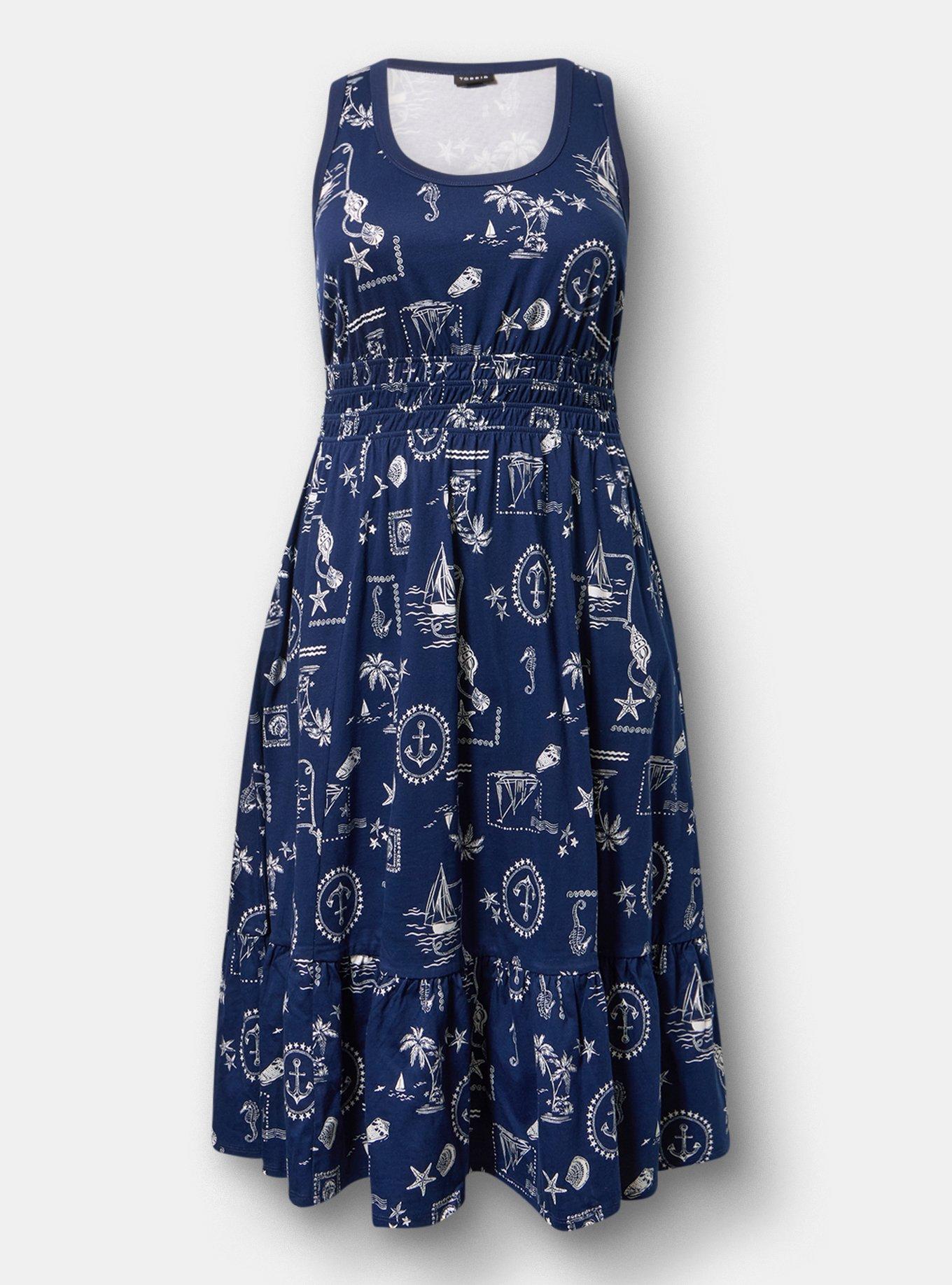 Shirred Waist Midi Dress, MARINE ROOM NAVY, hi-res