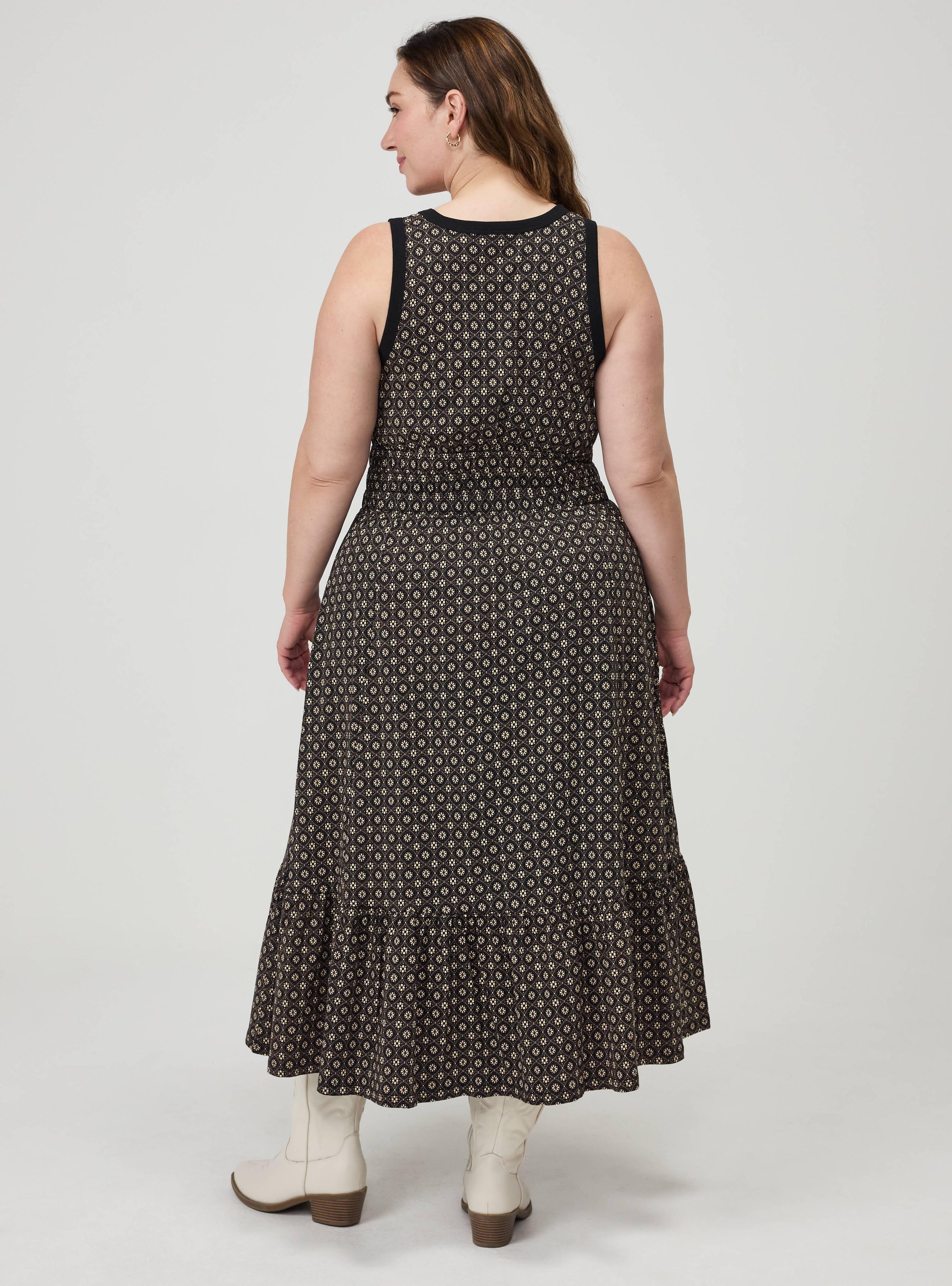 Plus Size Shirred Waist Midi Dress, DAISY MEDALLION BLACK, alternate