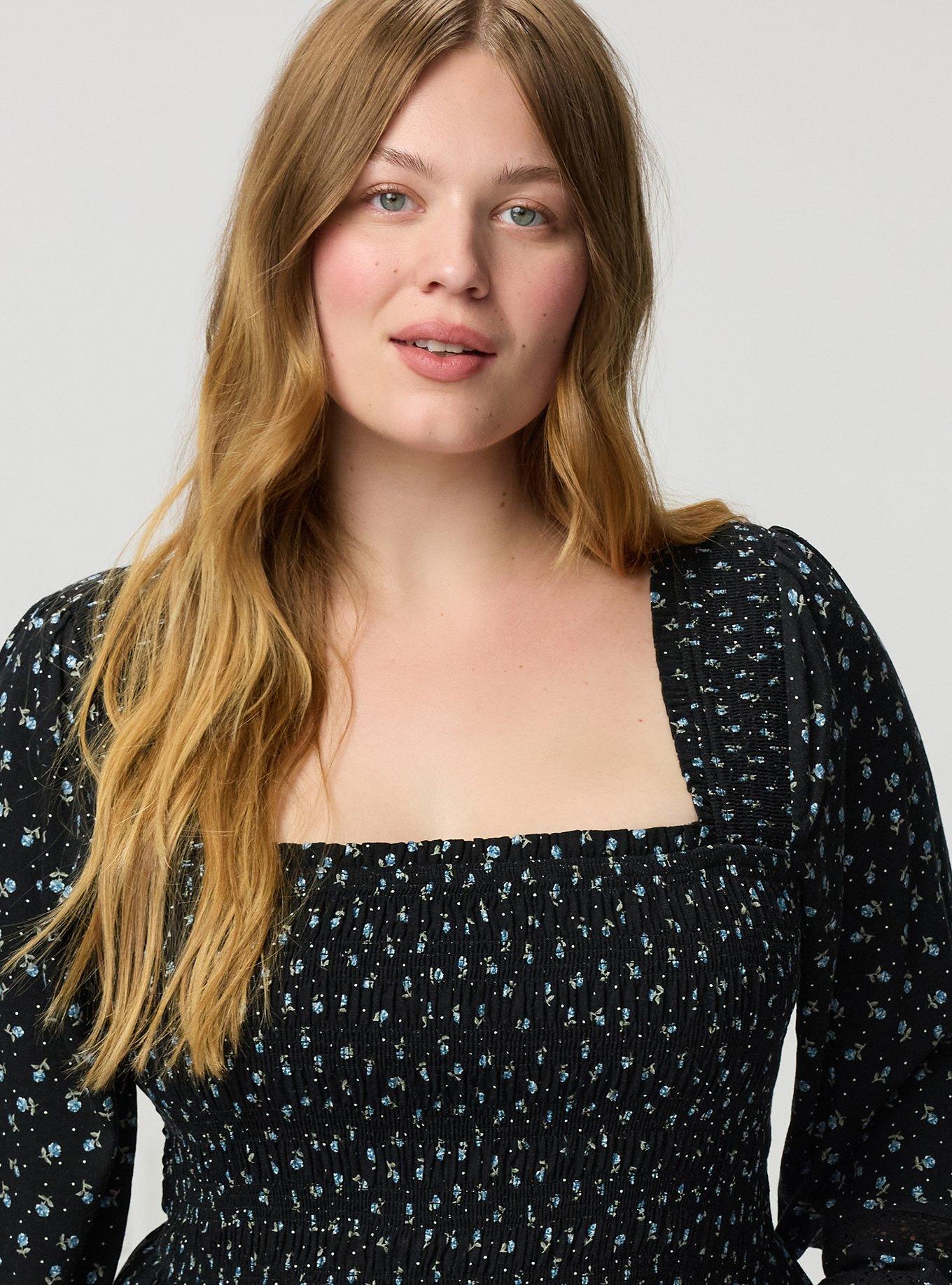 Long-Sleeve Smocked Romper, ROSE DITSY DOT FLORAL BLACK, alternate