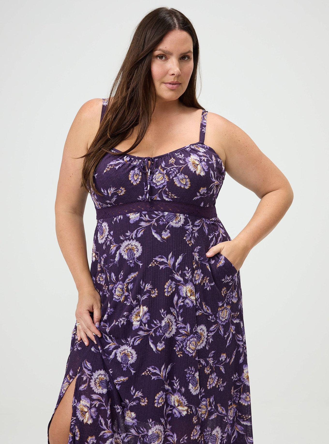 Double-Slit Maxi Dress, LANA JACOBEAN PURPLE, alternate