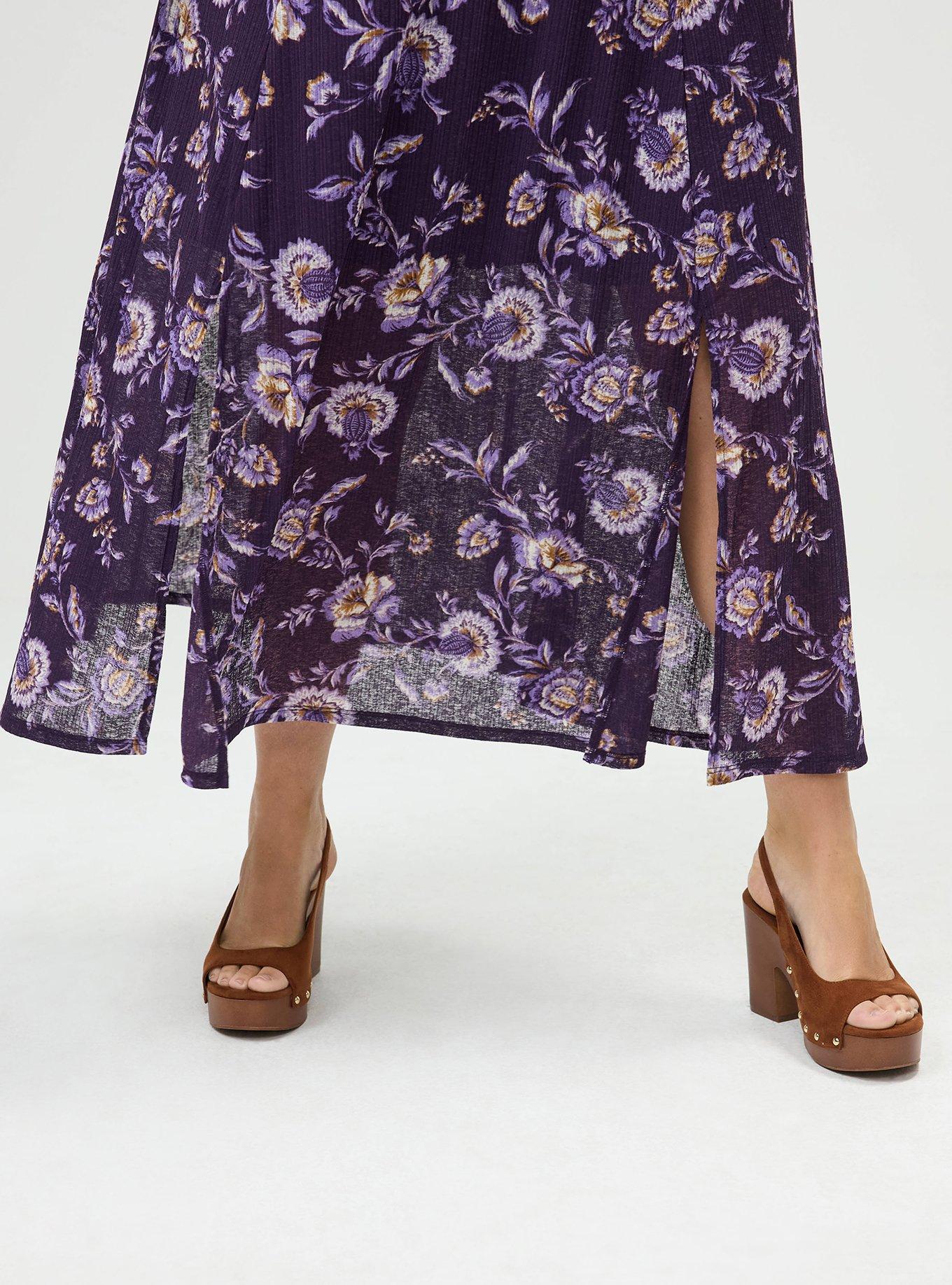 Double-Slit Maxi Dress, LANA JACOBEAN PURPLE, alternate