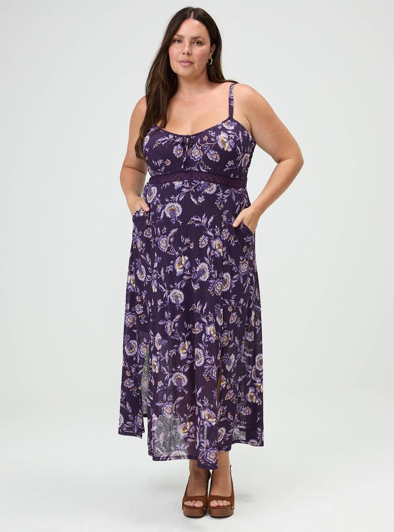 Double-Slit Maxi Dress, LANA JACOBEAN PURPLE, hi-res