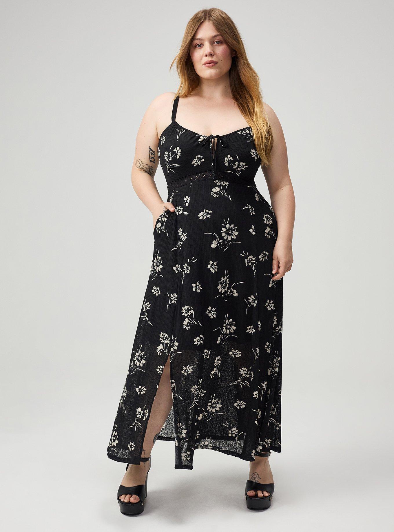 Plus Size Double-Slit Maxi Dress, CARA SILHOUETTE BLACK, hi-res