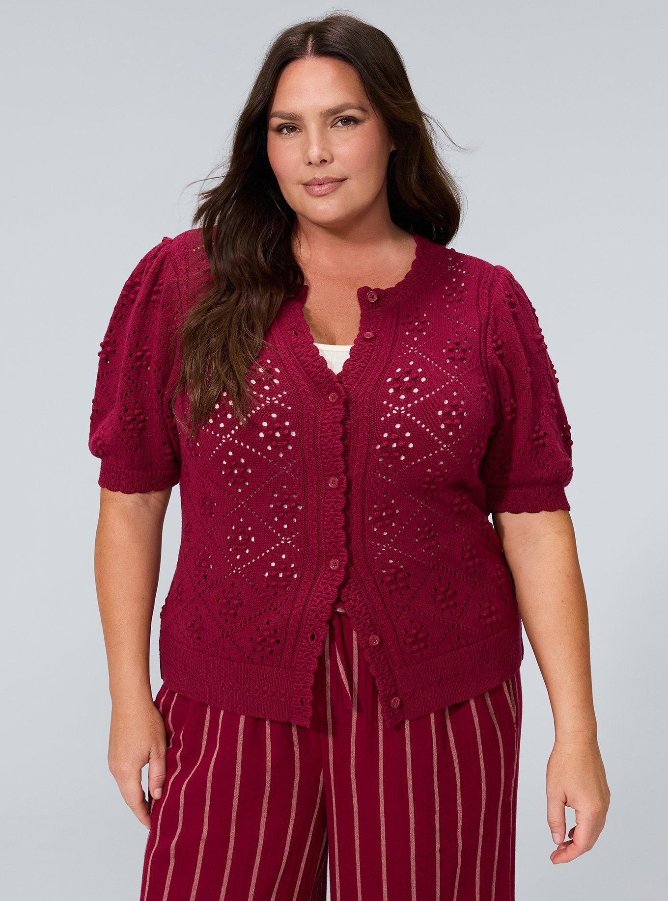 Belle Isle Scallop Edge Cardigan, BEET RED, alternate