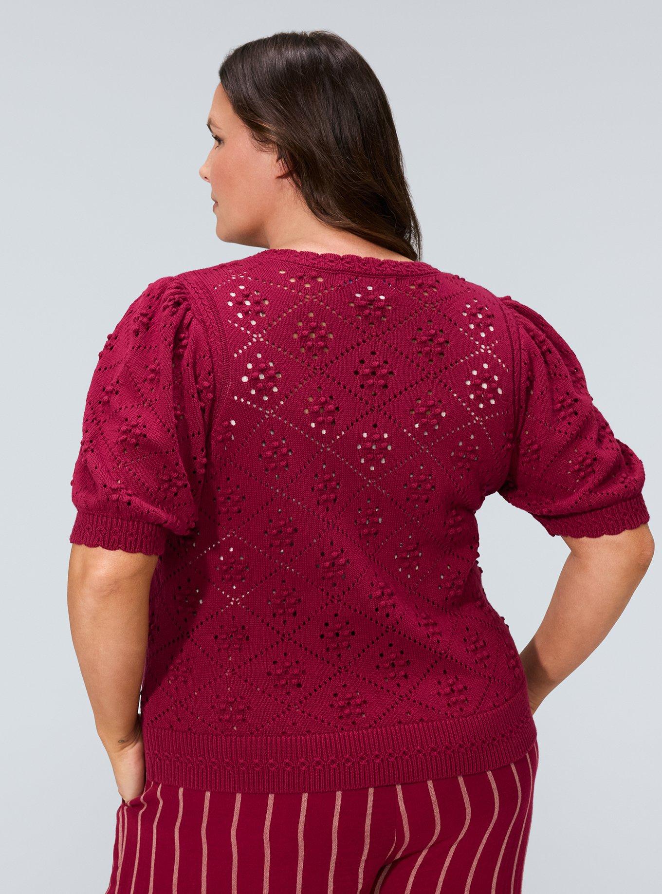 Belle Isle Scallop Edge Cardigan, BEET RED, alternate